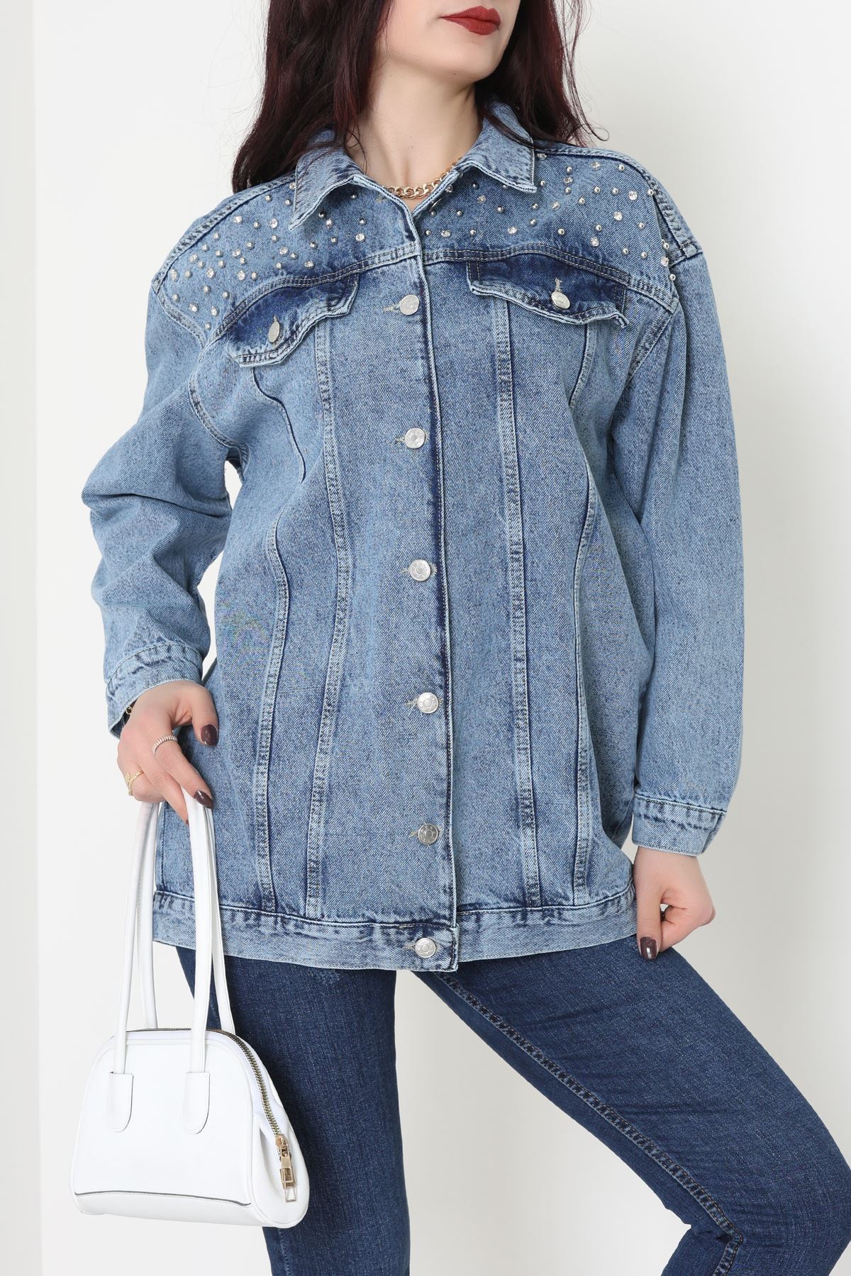 Yakası Taşlı Kot Ceket Karyıkama - 10033.2059.