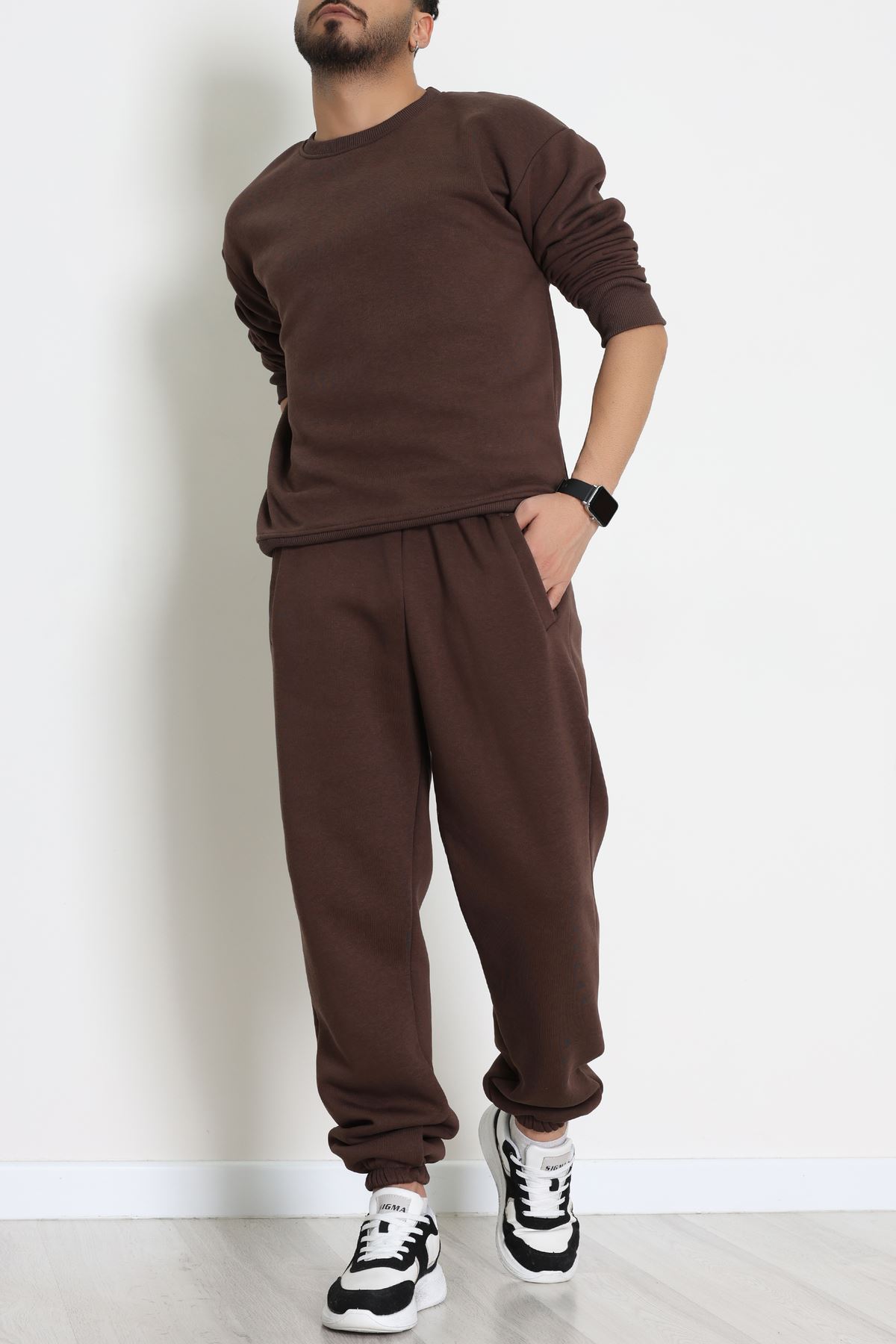 3 İplik Şardonlu Erkek Eşofman Takımı Kahve - 42612.1878.