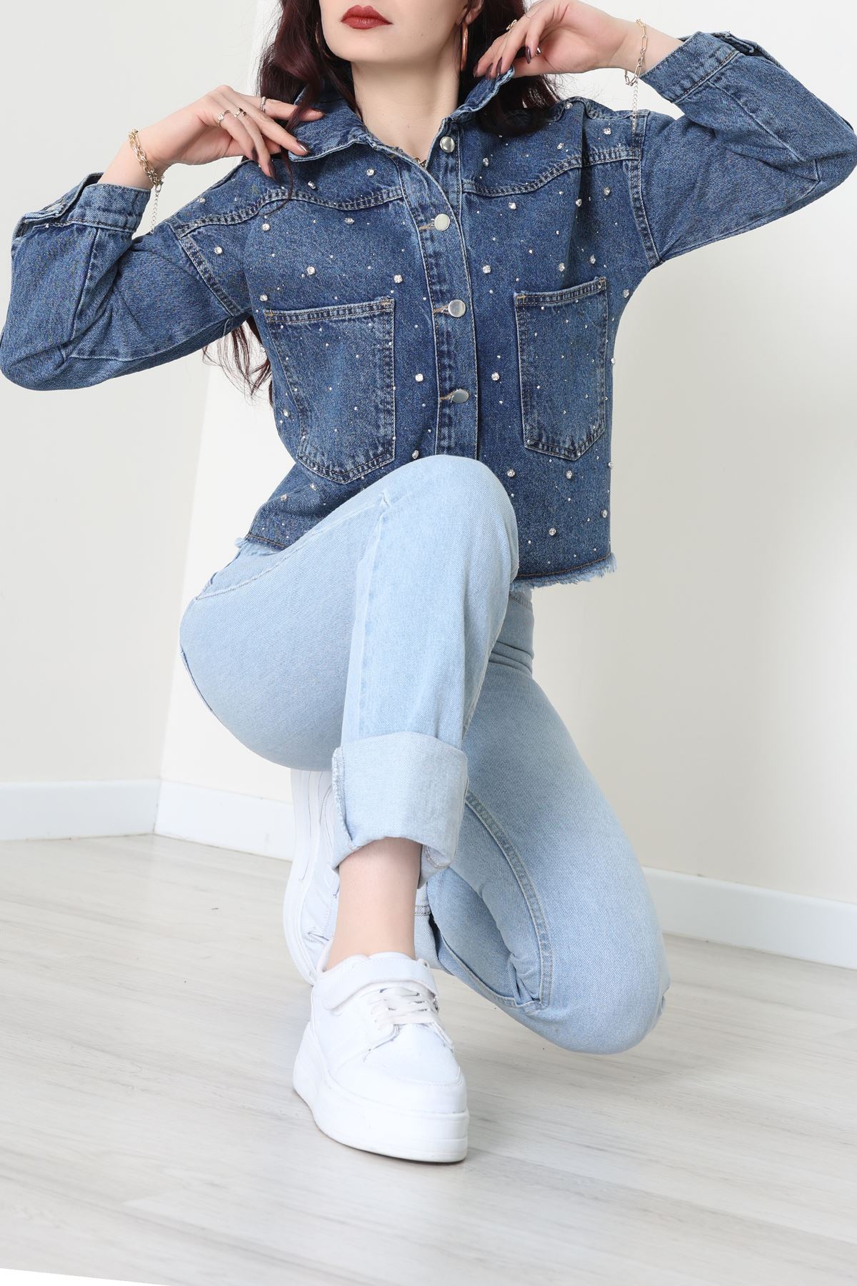 Taşlı Kot Ceket Mavi - 001.2059.