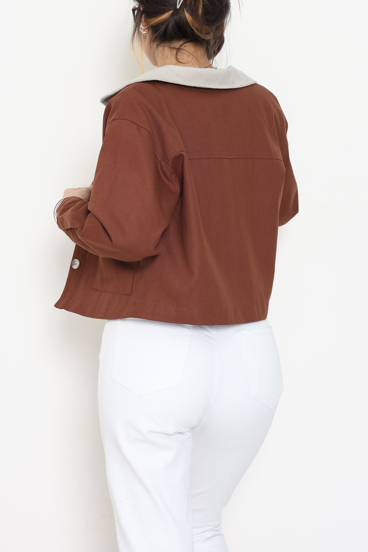 Yaka Fitilli Gabardin Ceket Taba - 8790.179.