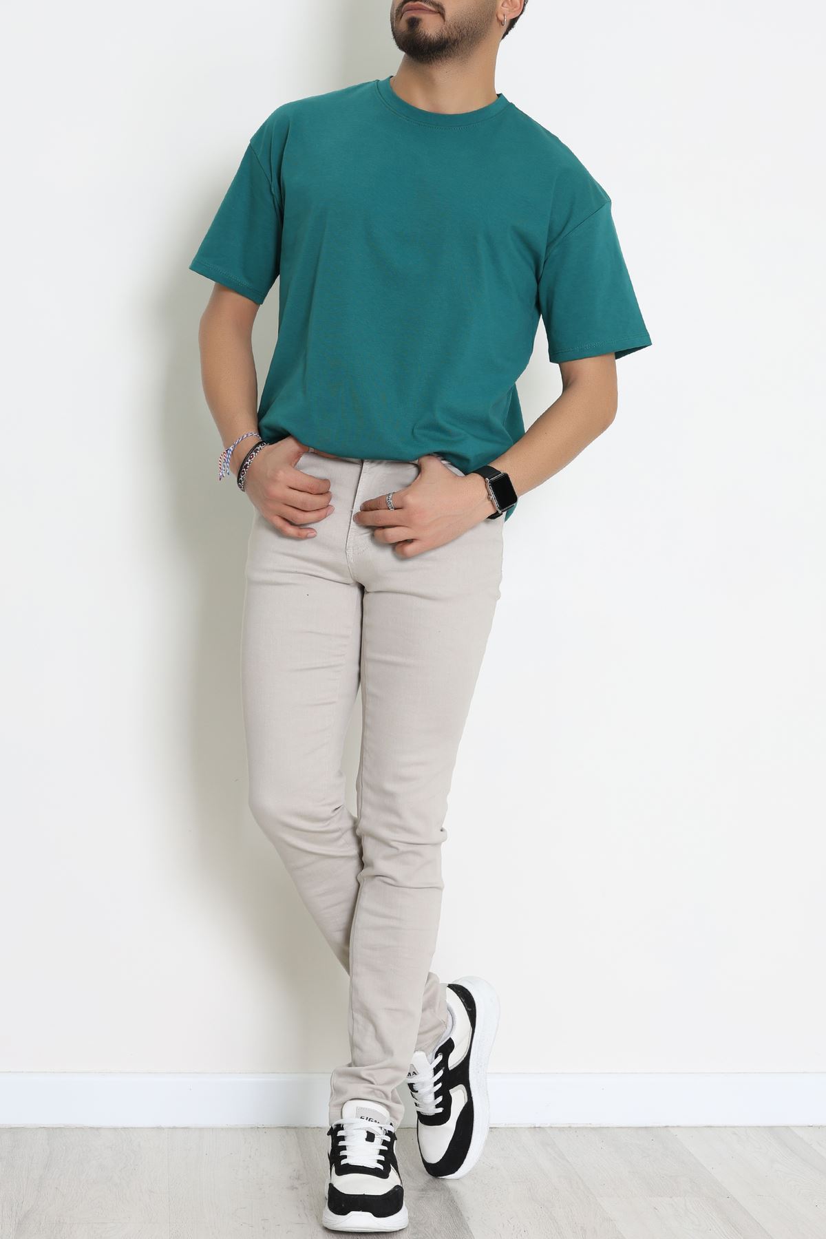 Kompak Penye Unisex Baskısız Oversize Tişört Zümrüt - 55045.1872.