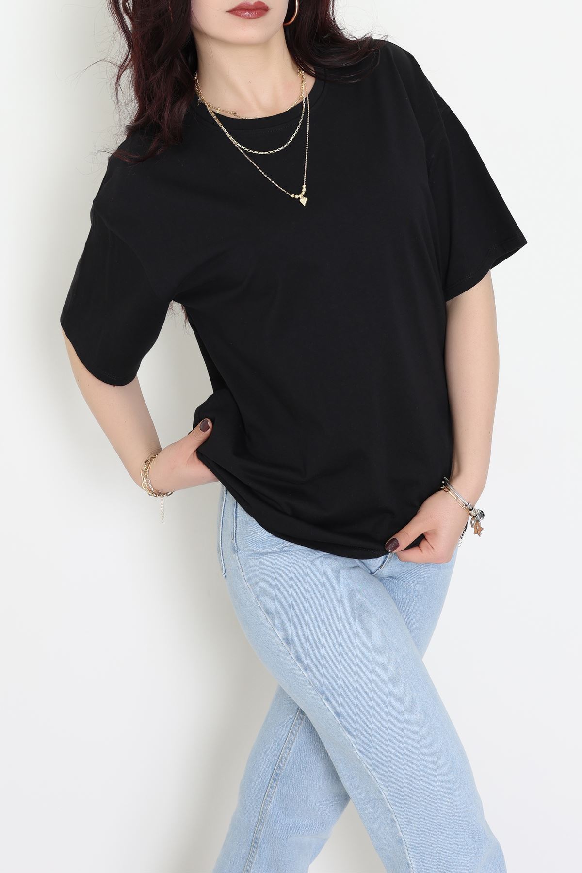 Kompak Penye Unisex Baskısız Oversize Tişört Siyah - 55045.1872.