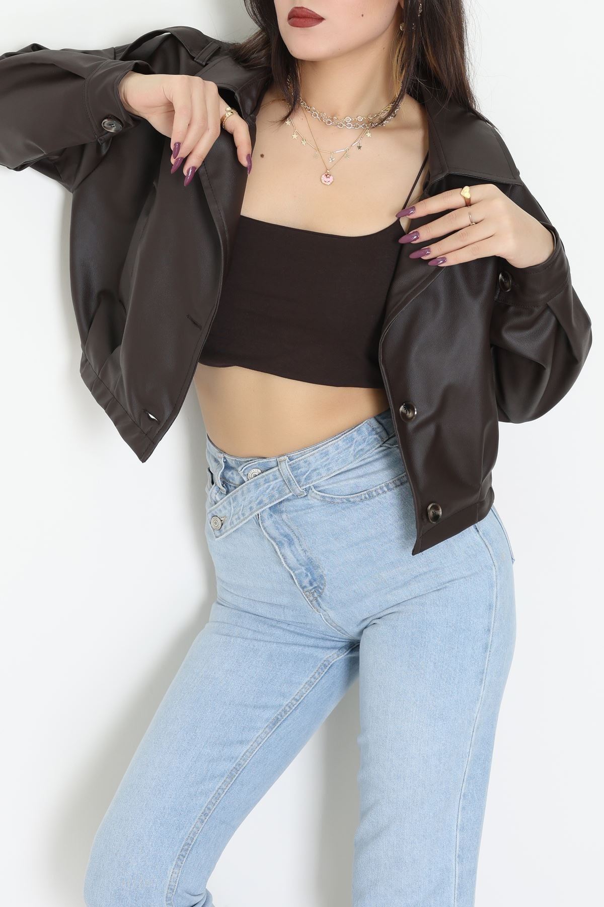 Astarlı Deri Ceket Acıkahve - 8770.179.