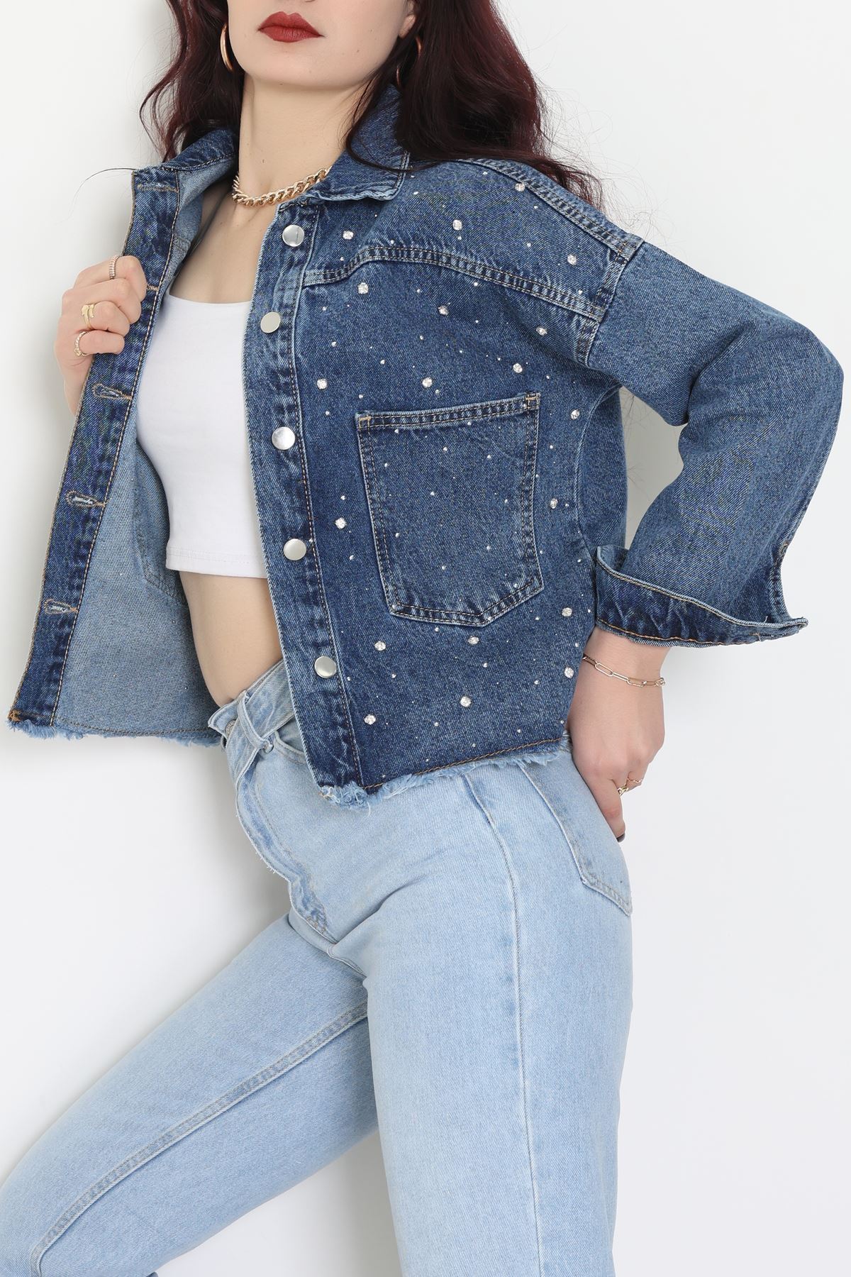 Taşlı Kot Ceket Mavi - 001.2059.