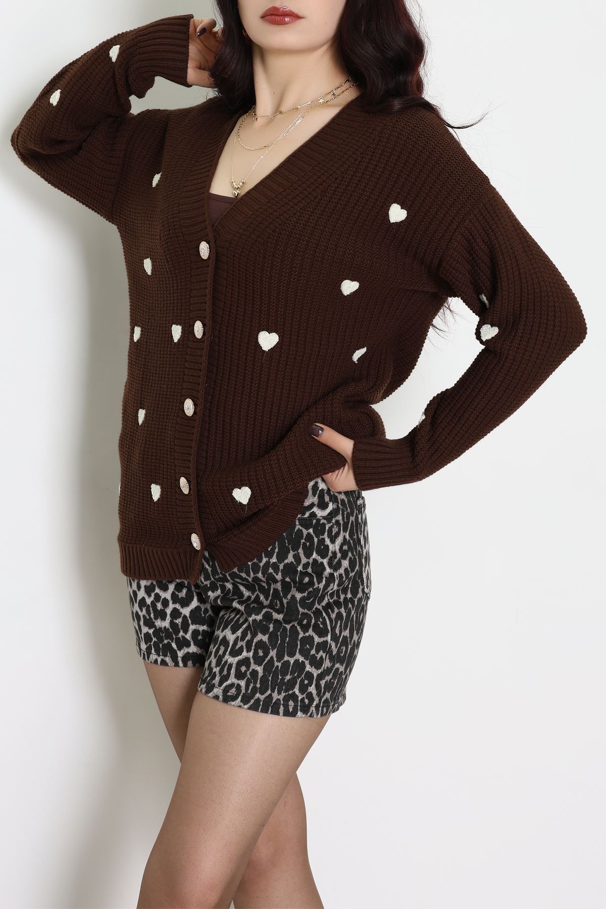 Nakışlı Kalpli Hırka Kahvelatte - 444.1577.