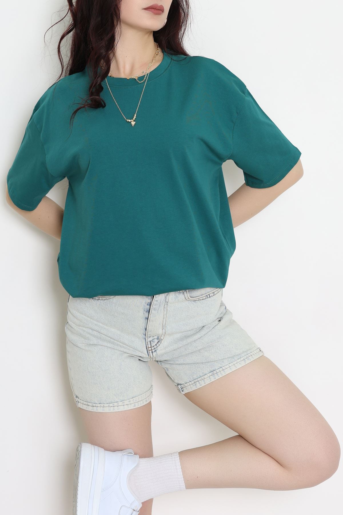 Kompak Penye Unisex Baskısız Oversize Tişört Zümrüt - 55045.1872.