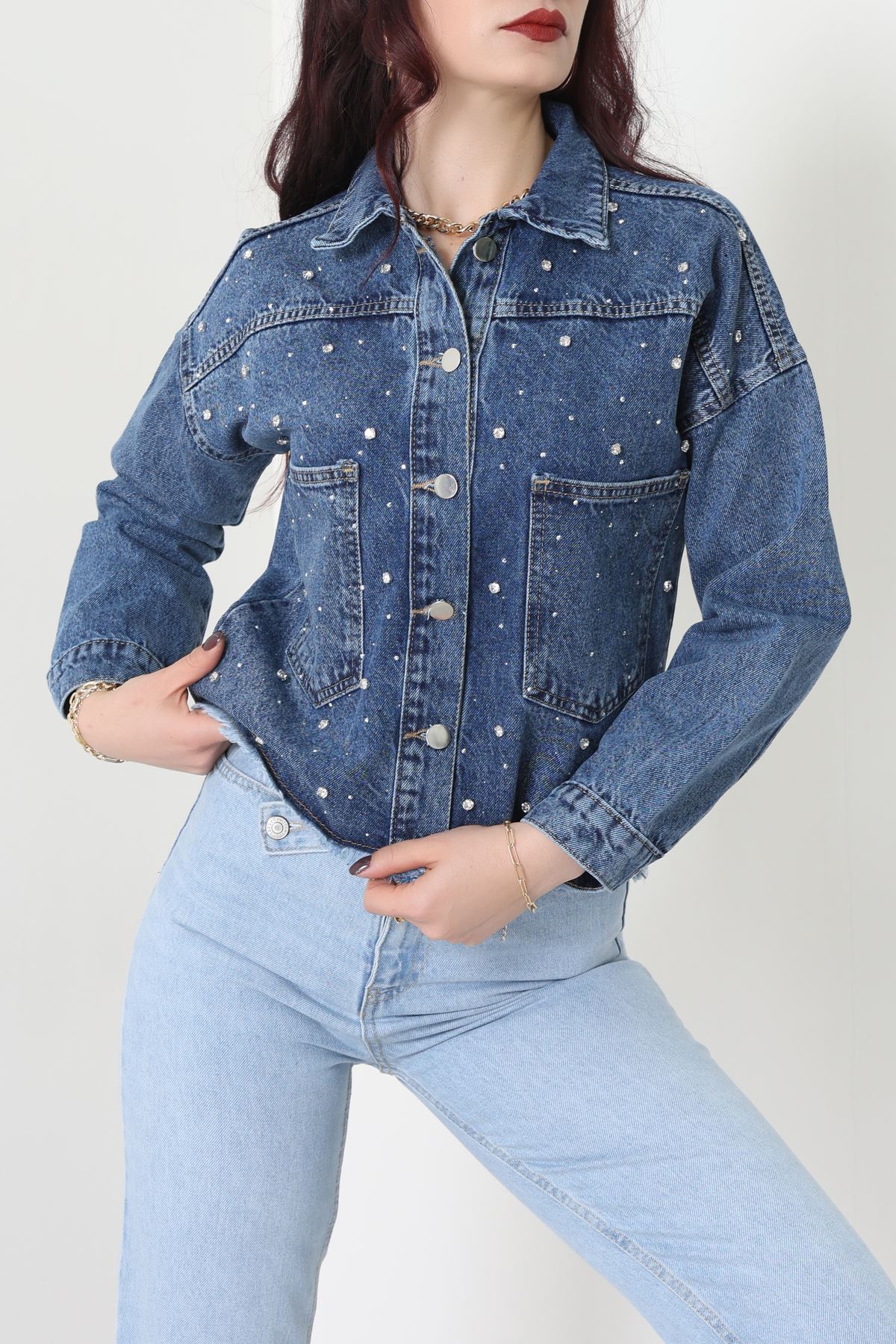 Taşlı Kot Ceket Mavi - 001.2059.