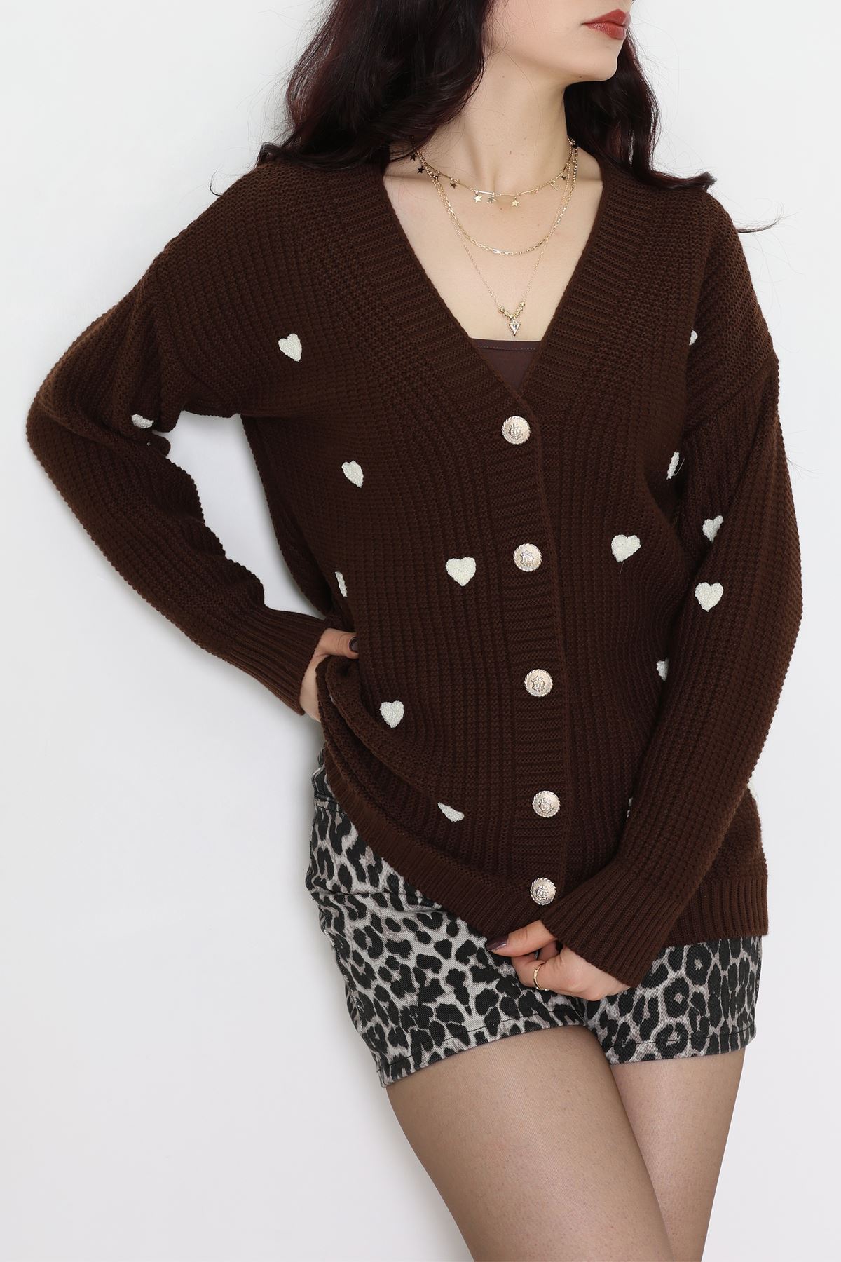 Nakışlı Kalpli Hırka Kahvelatte - 444.1577.