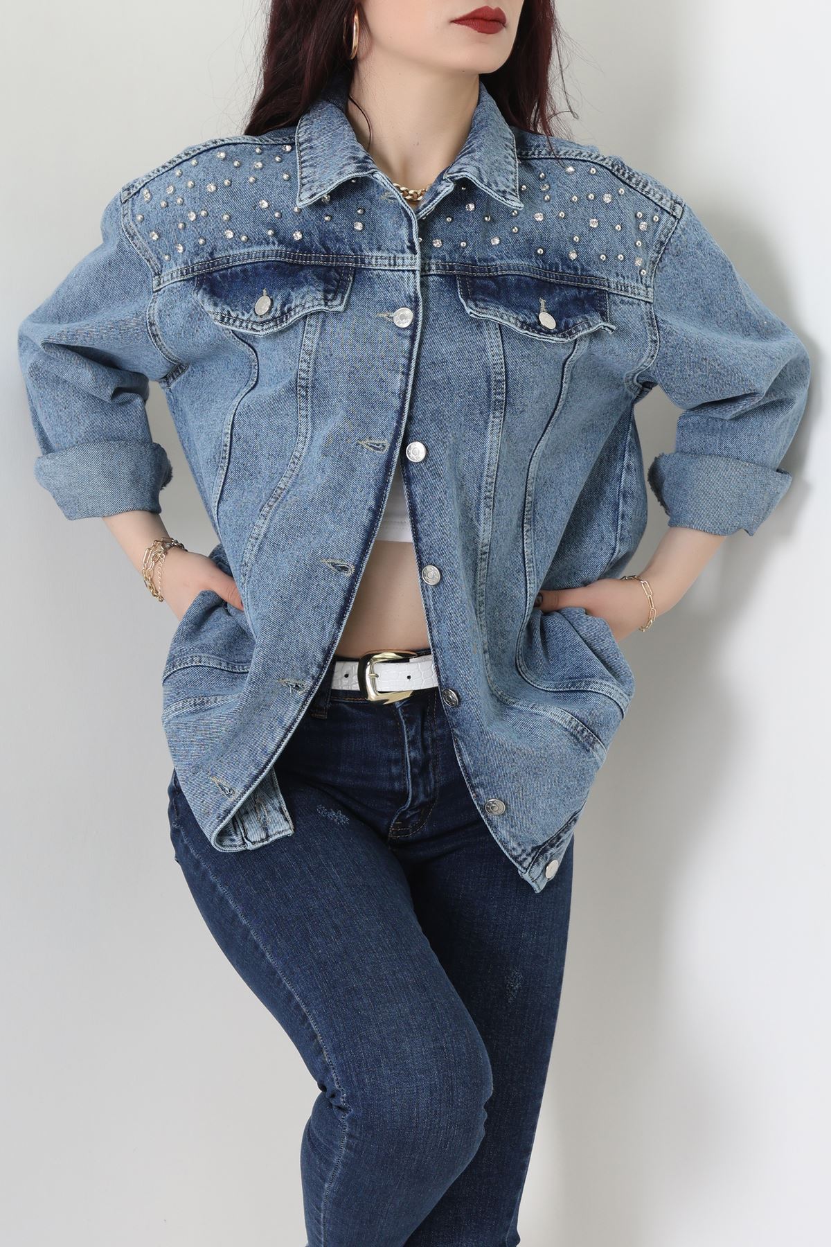 Yakası Taşlı Kot Ceket Karyıkama - 10033.2059.