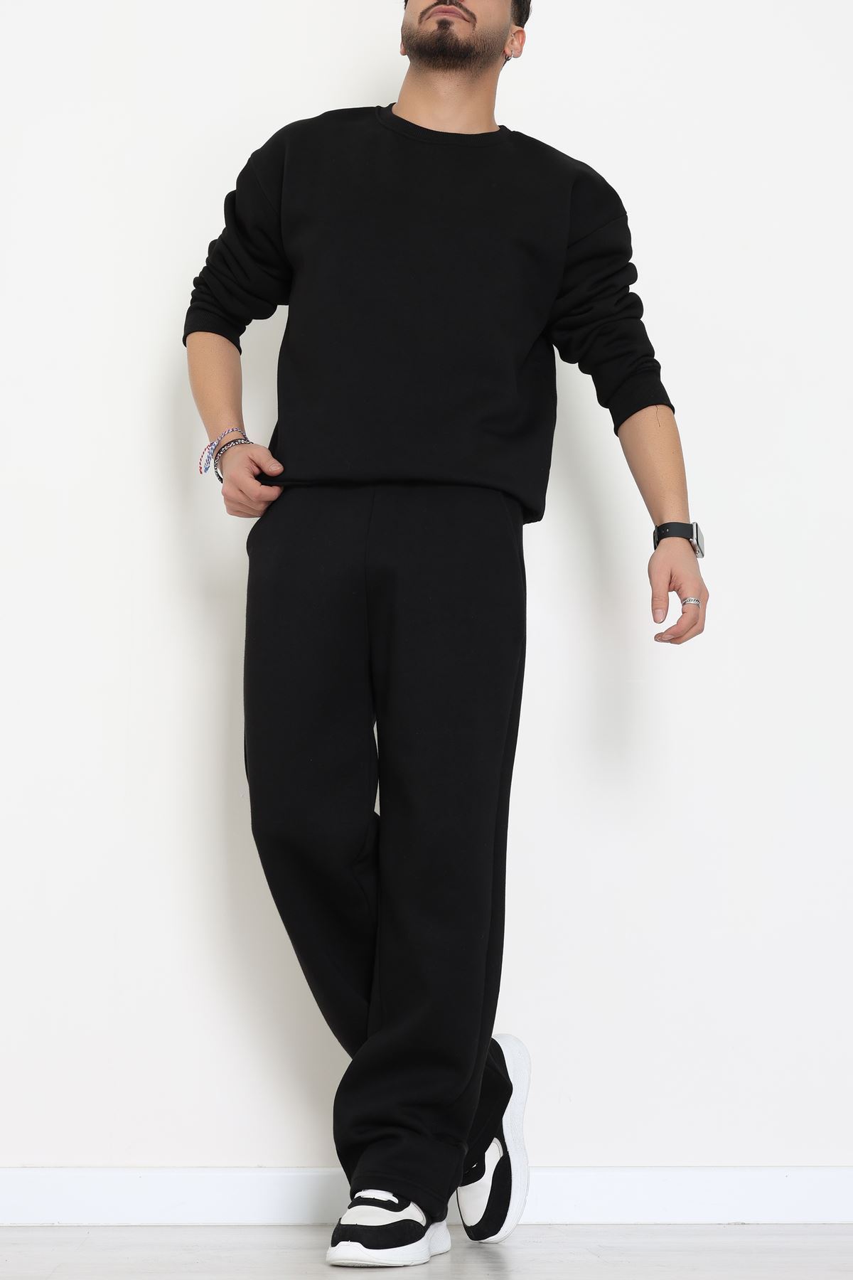 3 İplik Şardonlu Erkek Eşofman Takımı Siyah - 42614.1878.