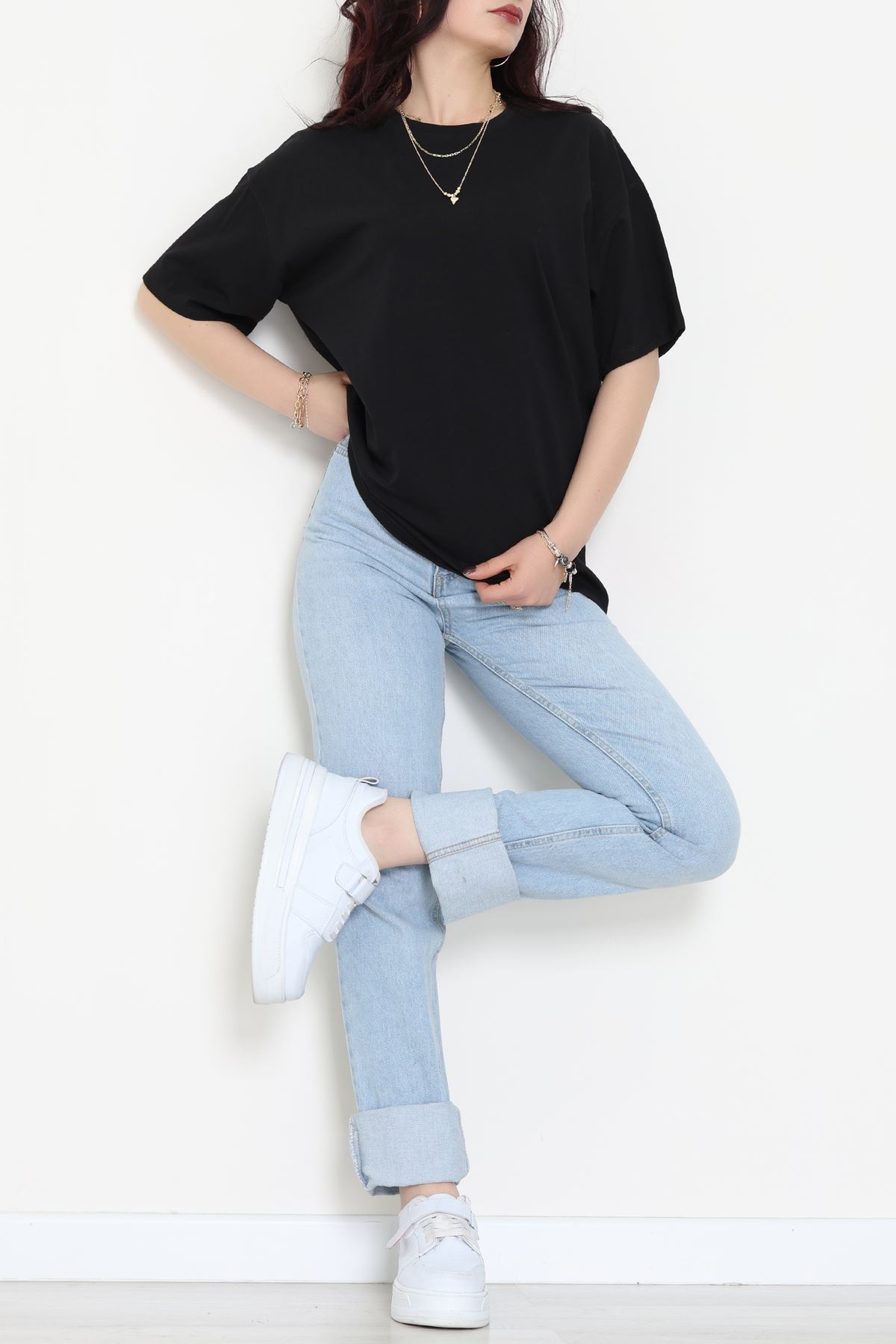 Kompak Penye Unisex Baskısız Oversize Tişört Siyah - 55045.1872.