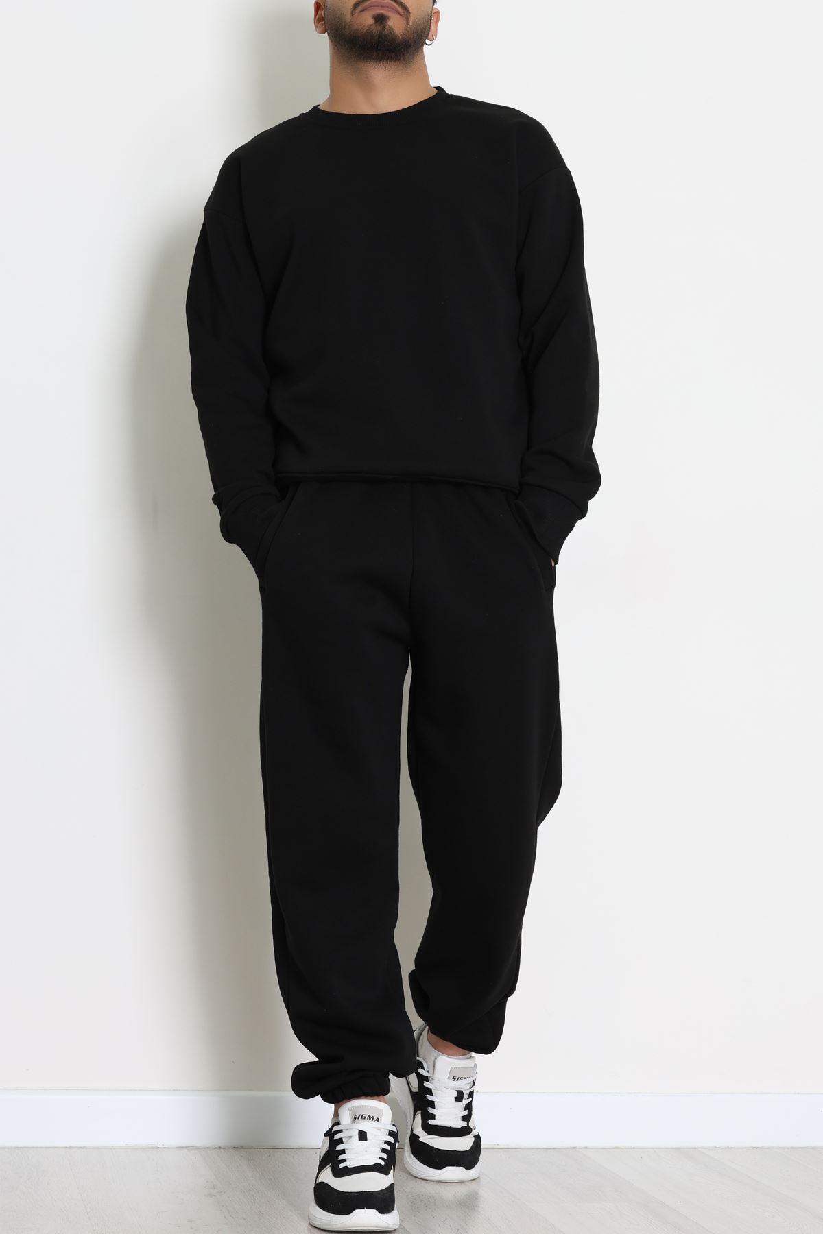 3 İplik Şardonlu Erkek Eşofman Takımı Siyah - 42612.1878.