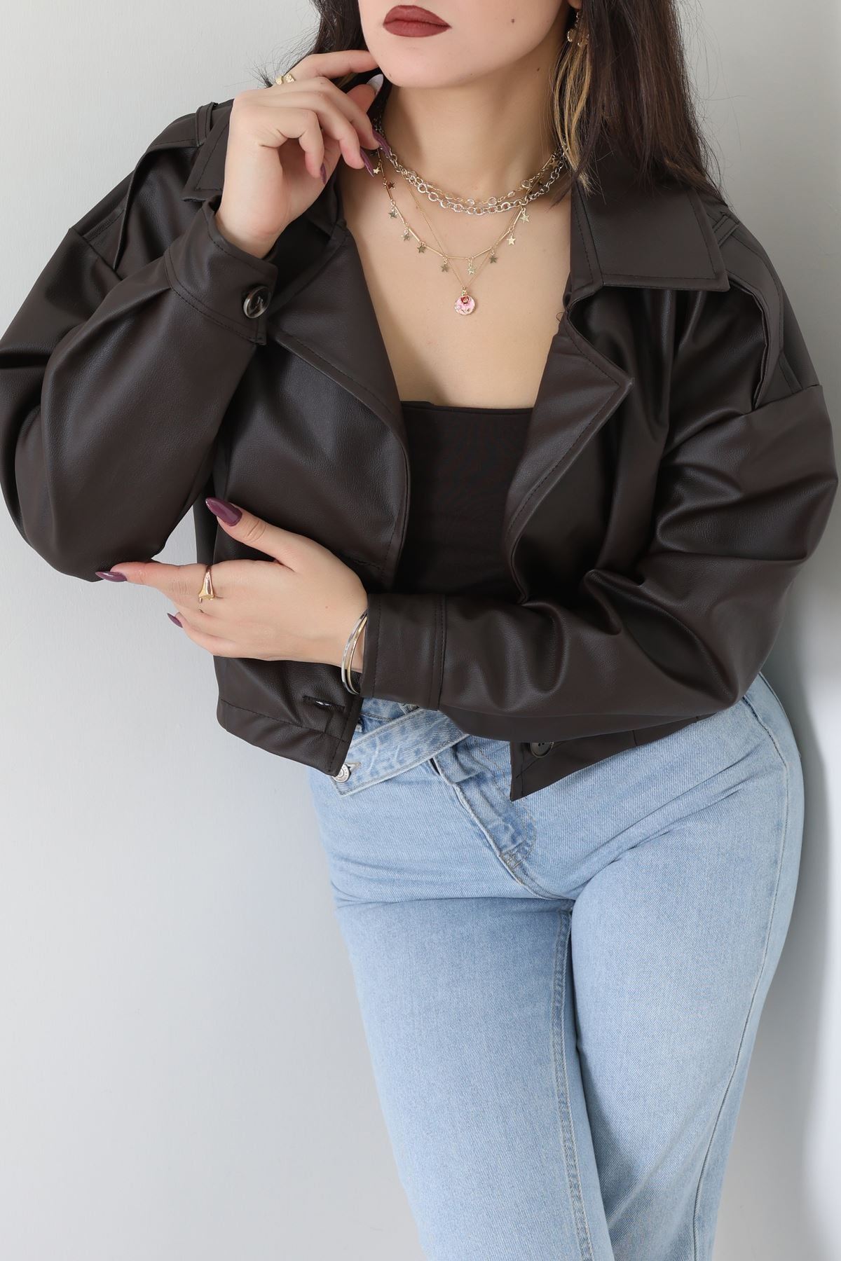 Astarlı Deri Ceket Acıkahve - 8770.179.