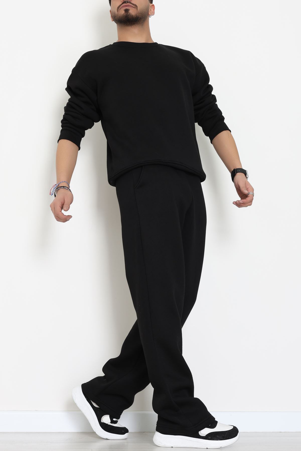 3 İplik Şardonlu Erkek Eşofman Takımı Siyah - 42614.1878.