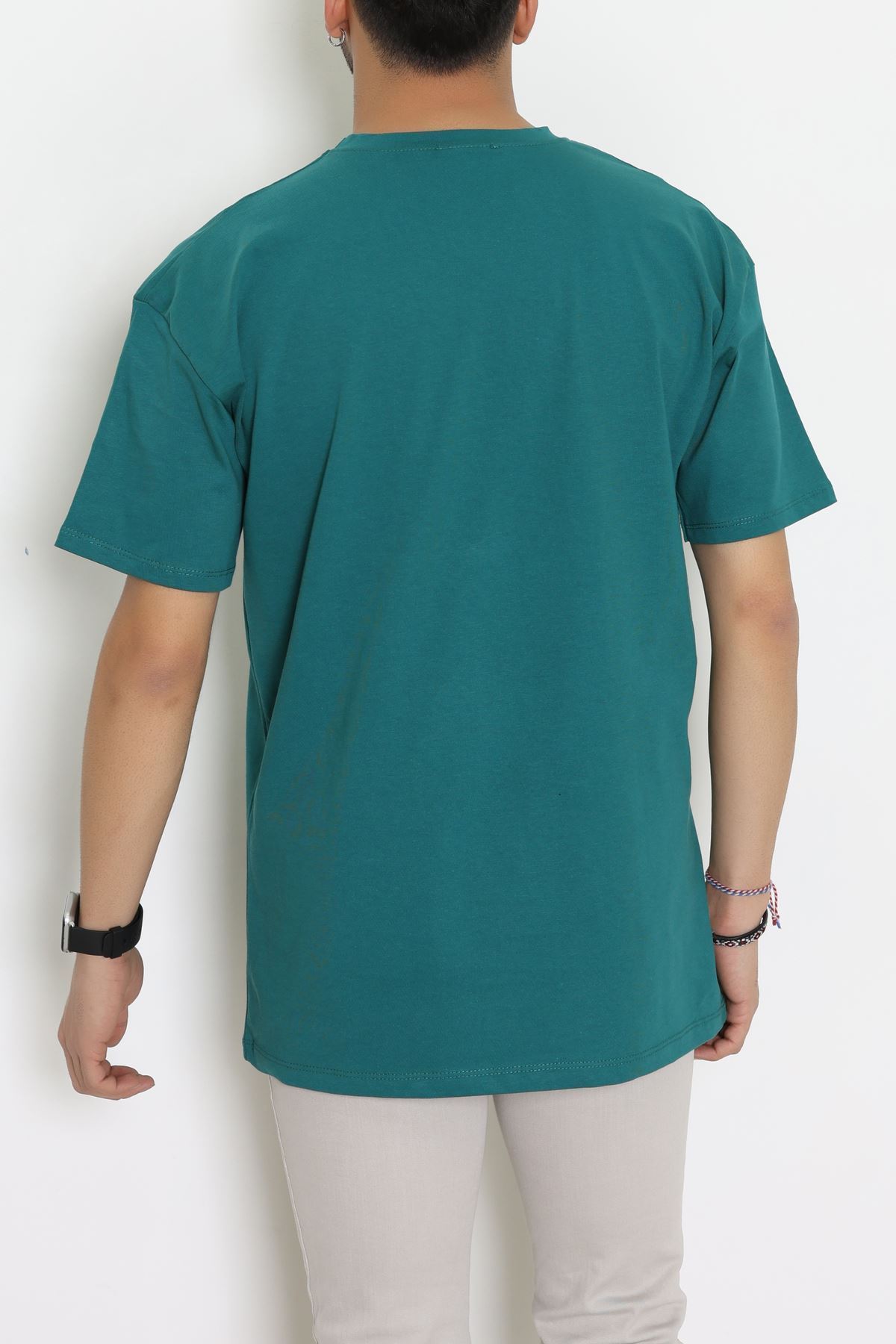 Kompak Penye Unisex Baskısız Oversize Tişört Zümrüt - 55045.1872.