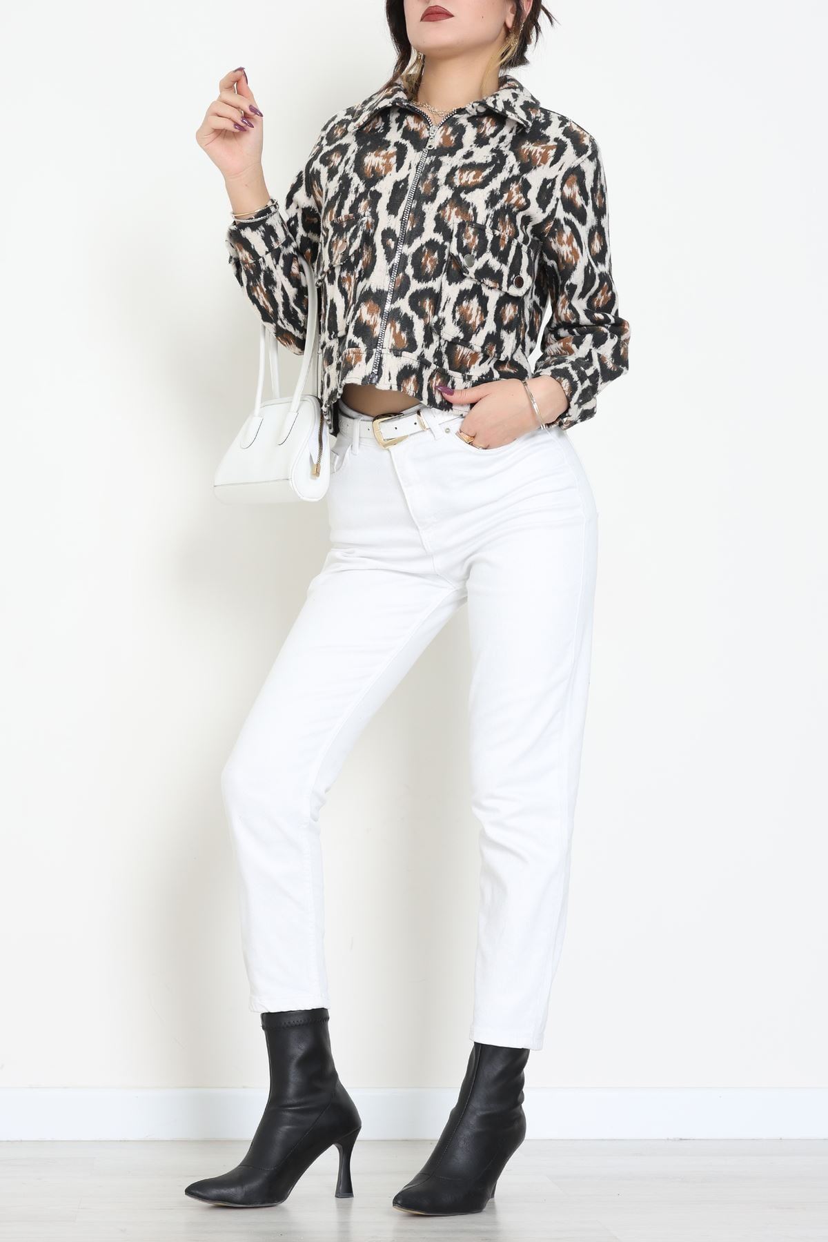 Desenli Fermuarlı Ceket Beyazleo - 8769.179.