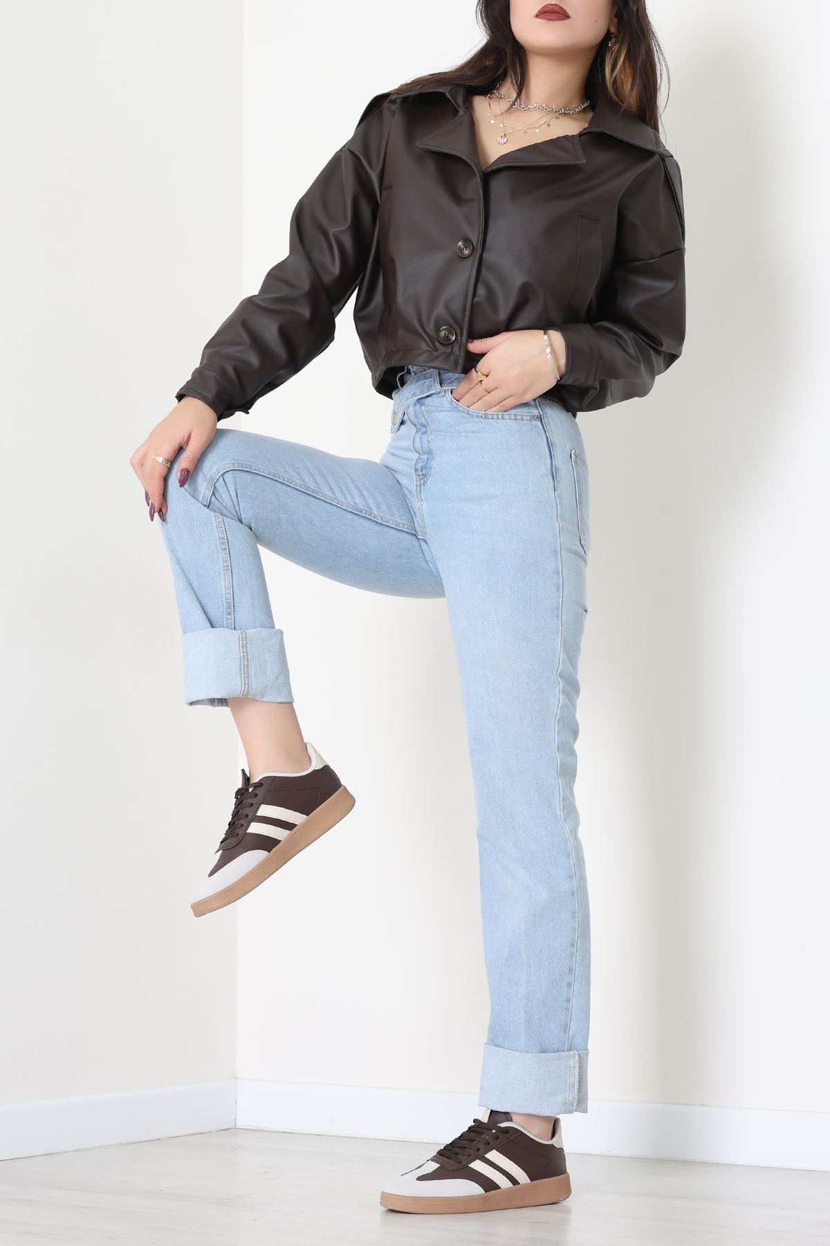 Astarlı Deri Ceket Acıkahve - 8770.179.