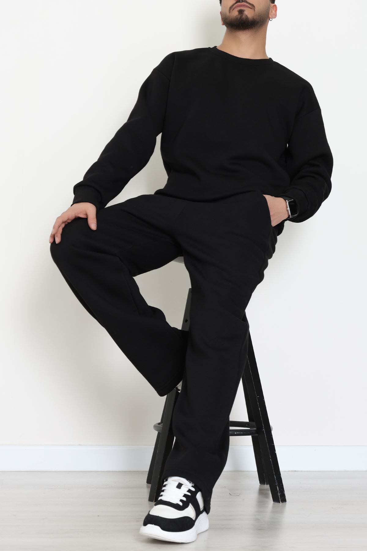 3 İplik Şardonlu Erkek Eşofman Takımı Siyah - 42614.1878.