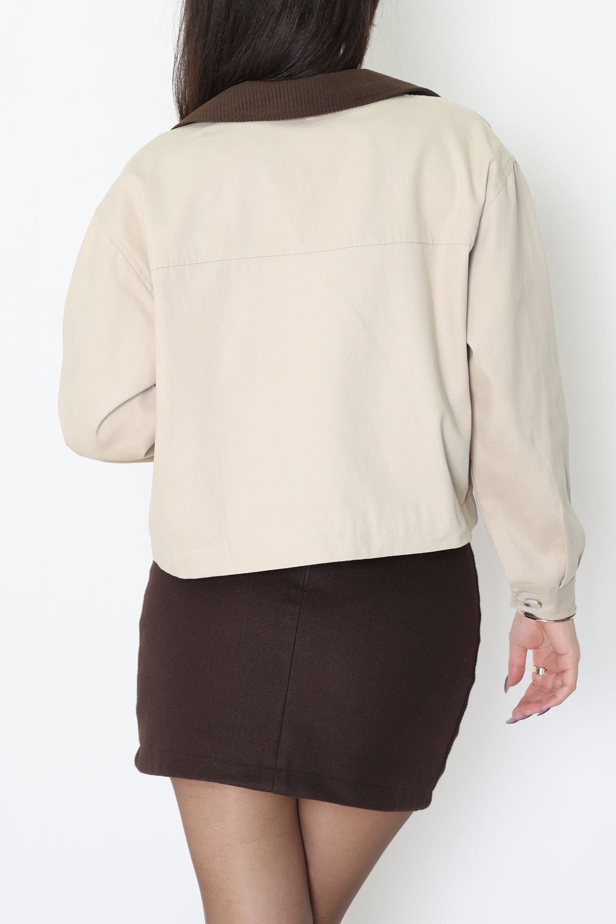 Astarlı Yaka Fitilli Gabardin Ceket Bej - 8790.179.