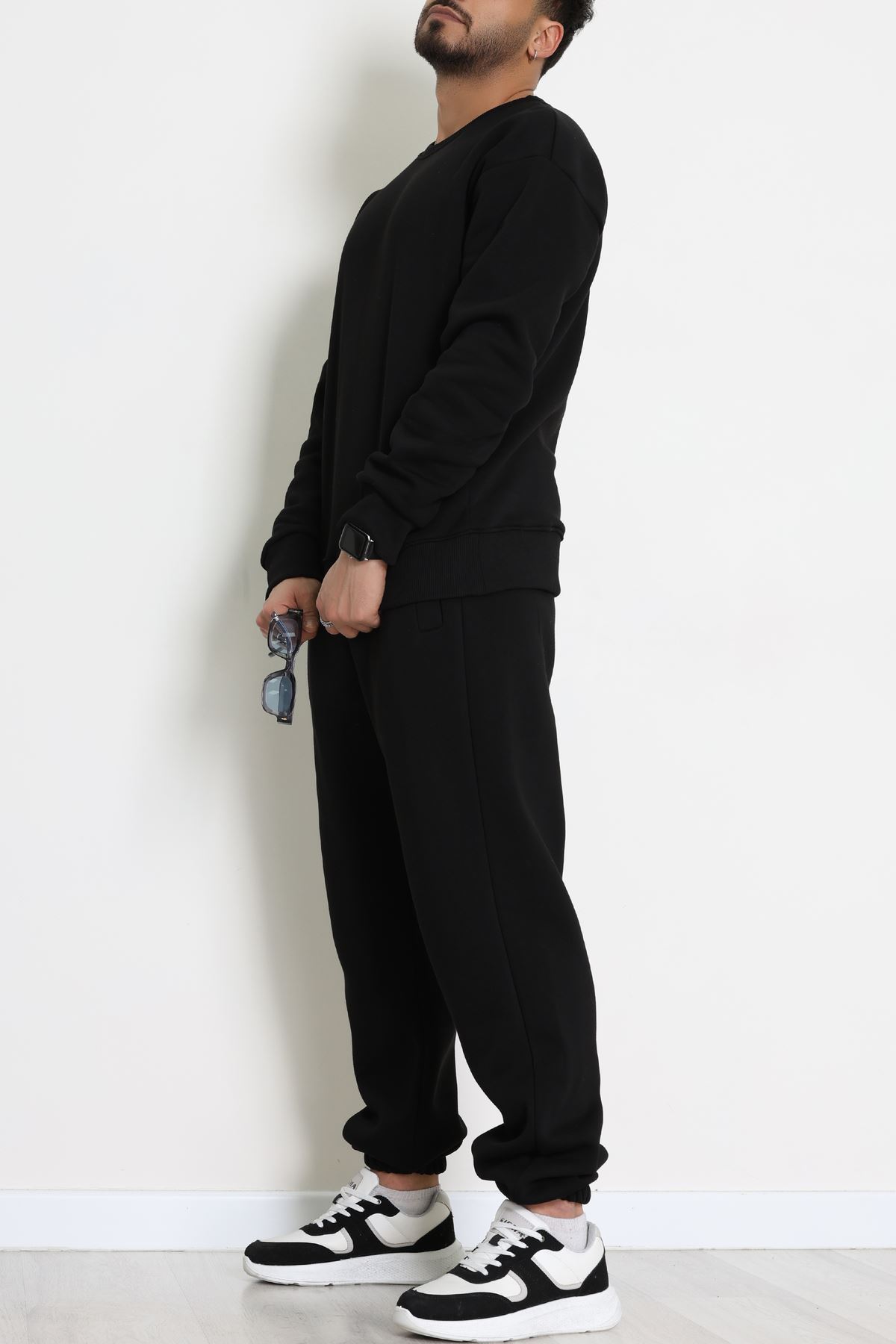 3 İplik Şardonlu Erkek Eşofman Takımı Siyah - 42612.1878.