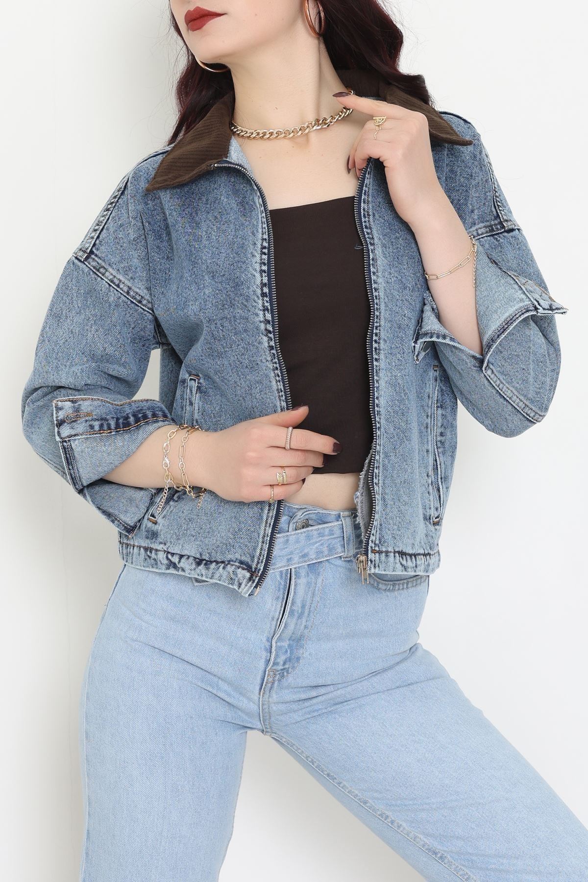 Fermuarlı Kot Ceket Karyıkama - 1010.2059.