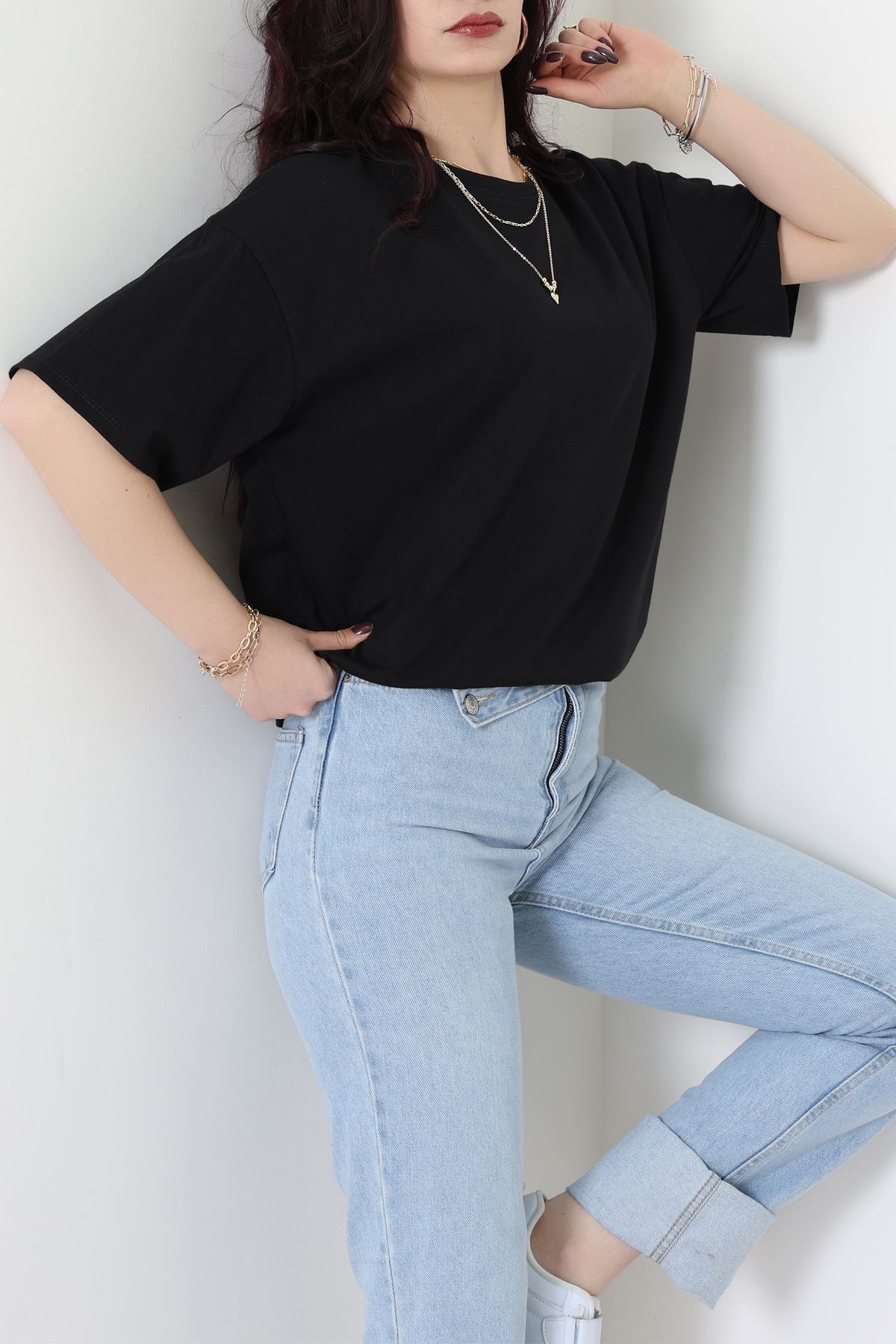 Kompak Penye Unisex Baskısız Oversize Tişört Siyah - 55045.1872.