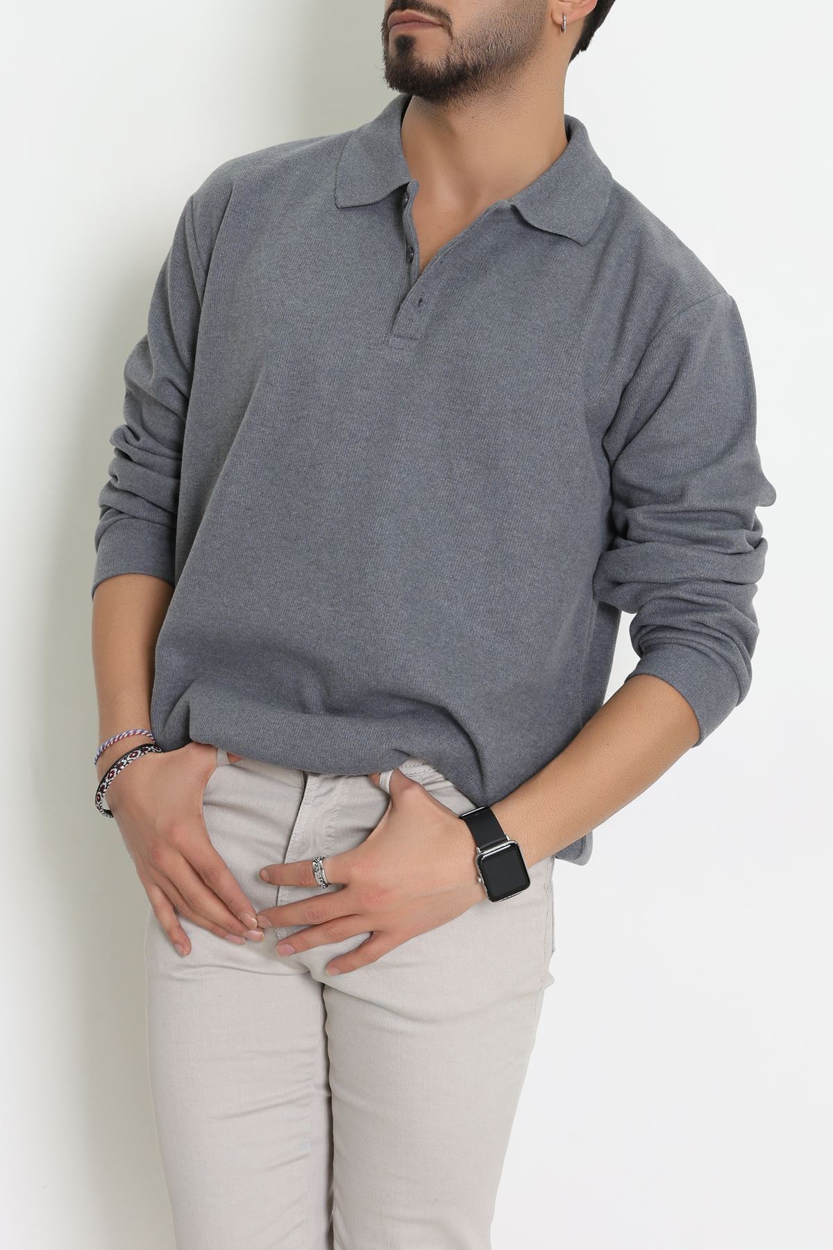 Polo Yaka Selanik Erkek Sweat Füme - 70863.1567.