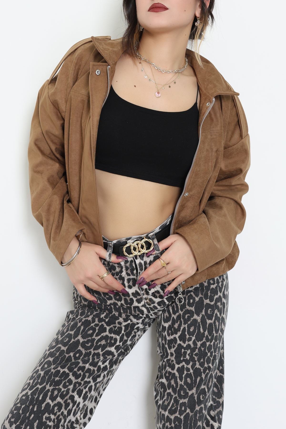 Süet Bomber Ceket Vizon - 8777.179.