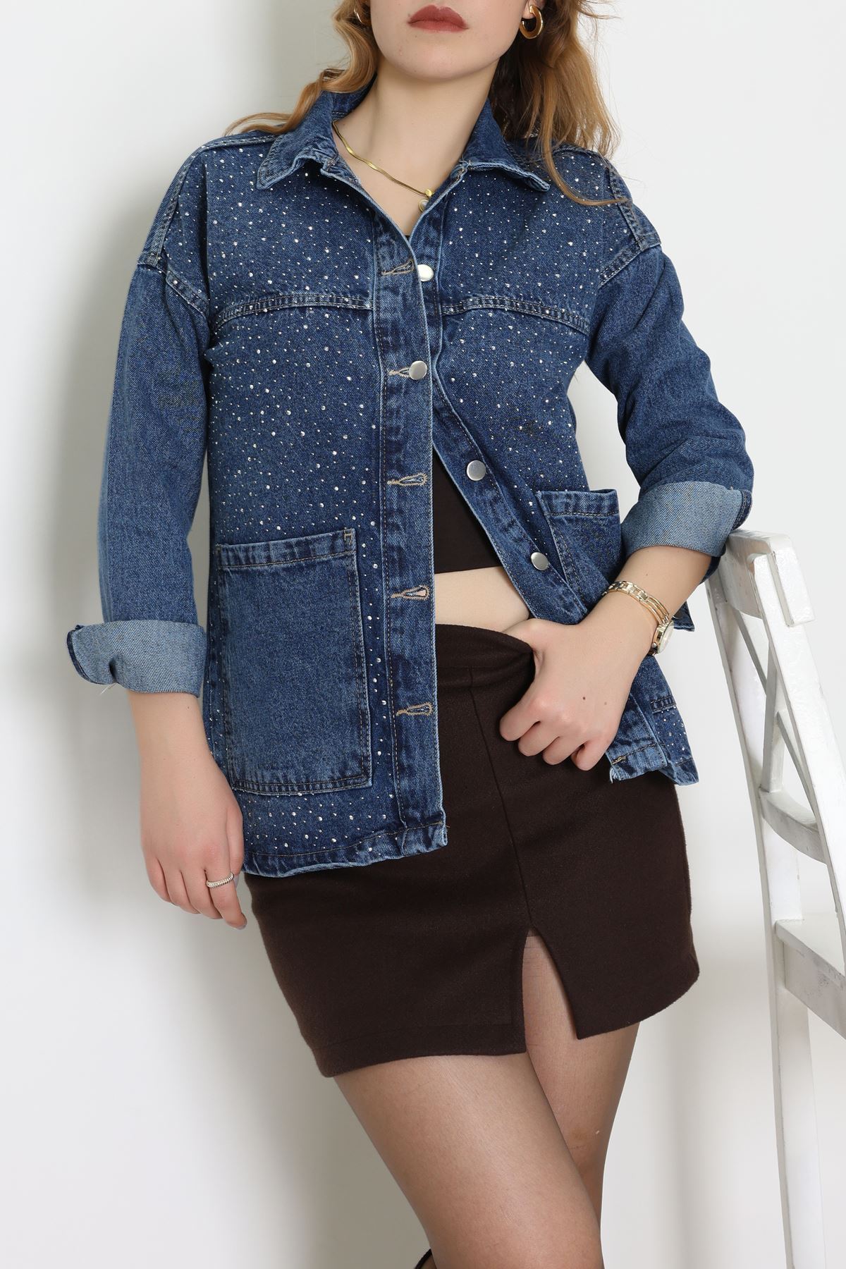 Taşlı Kot Ceket Mavi - 31871.2059.