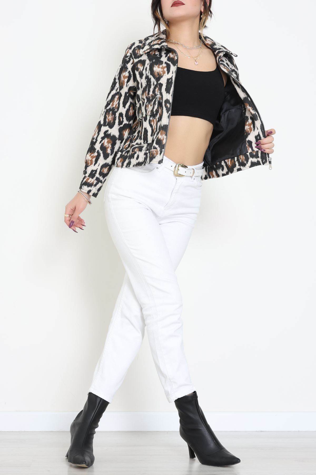 Desenli Fermuarlı Ceket Beyazleo - 8769.179.