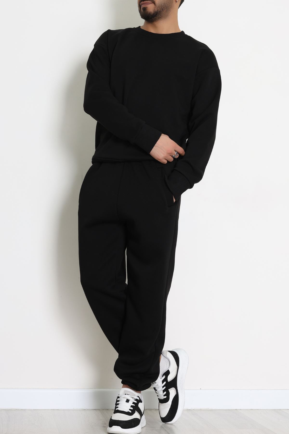 3 İplik Şardonlu Erkek Eşofman Takımı Siyah - 42612.1878.