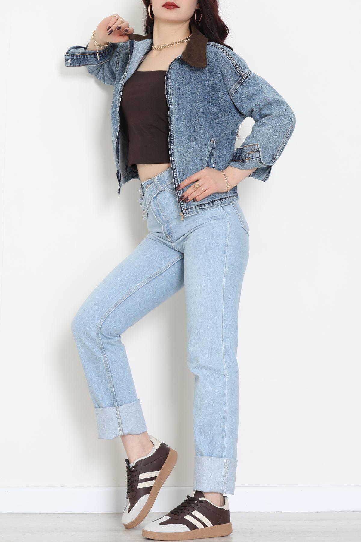 Fermuarlı Kot Ceket Karyıkama - 1010.2059.