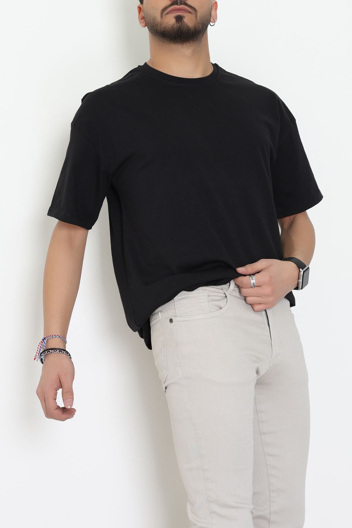 Kompak Penye Unisex Baskısız Oversize Tişört Siyah - 55045.1872.