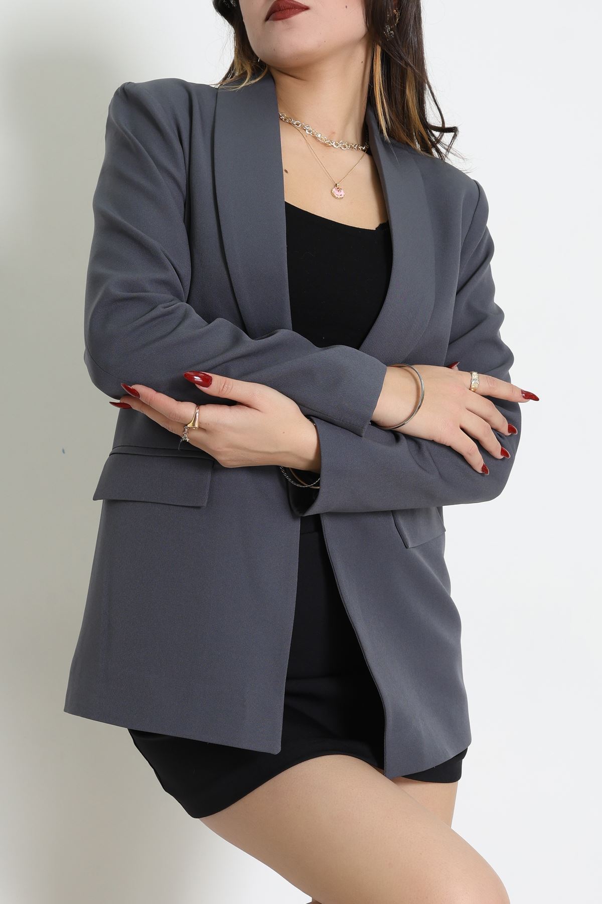 Leopar Astarlı Blazer Ceket Antrasit - 51500.1355.