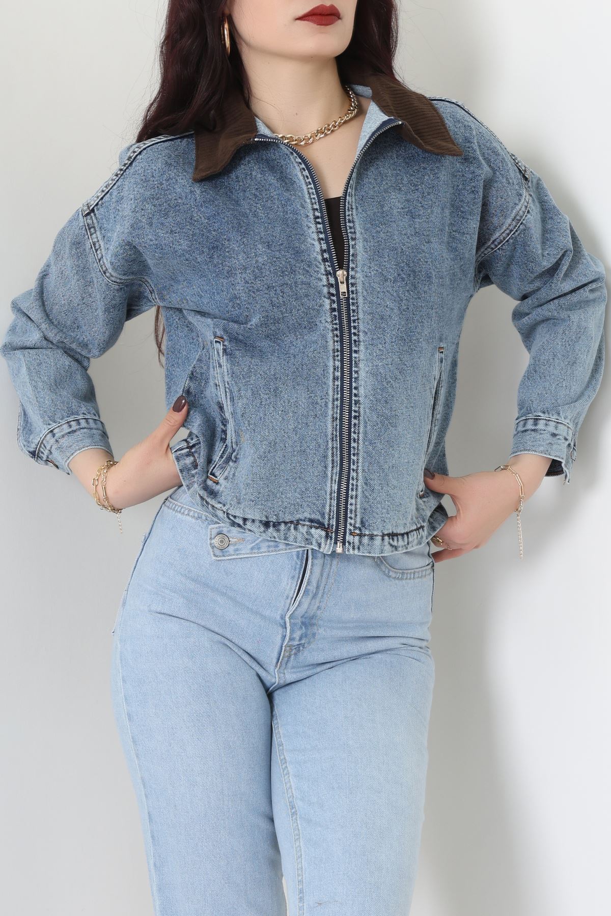 Fermuarlı Kot Ceket Karyıkama - 1010.2059.