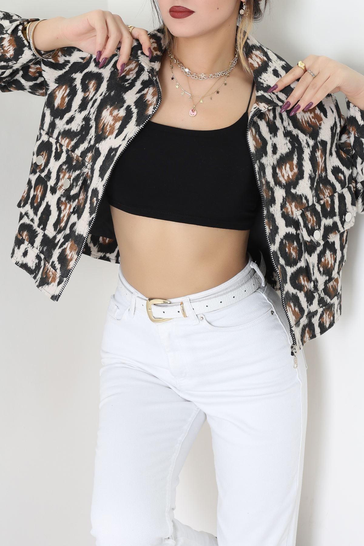 Desenli Fermuarlı Ceket Beyazleo - 8769.179.