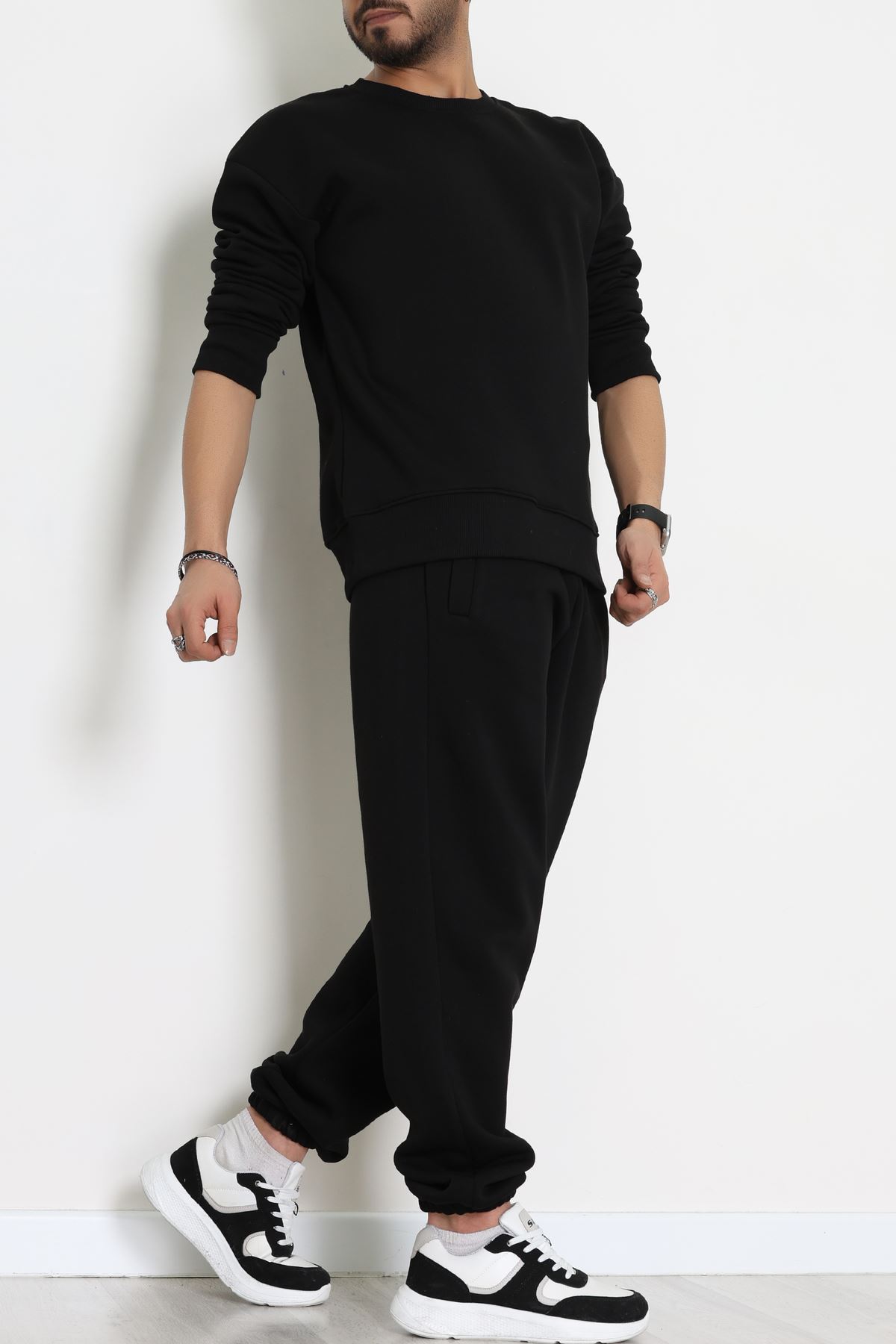 3 İplik Şardonlu Erkek Eşofman Takımı Siyah - 42612.1878.