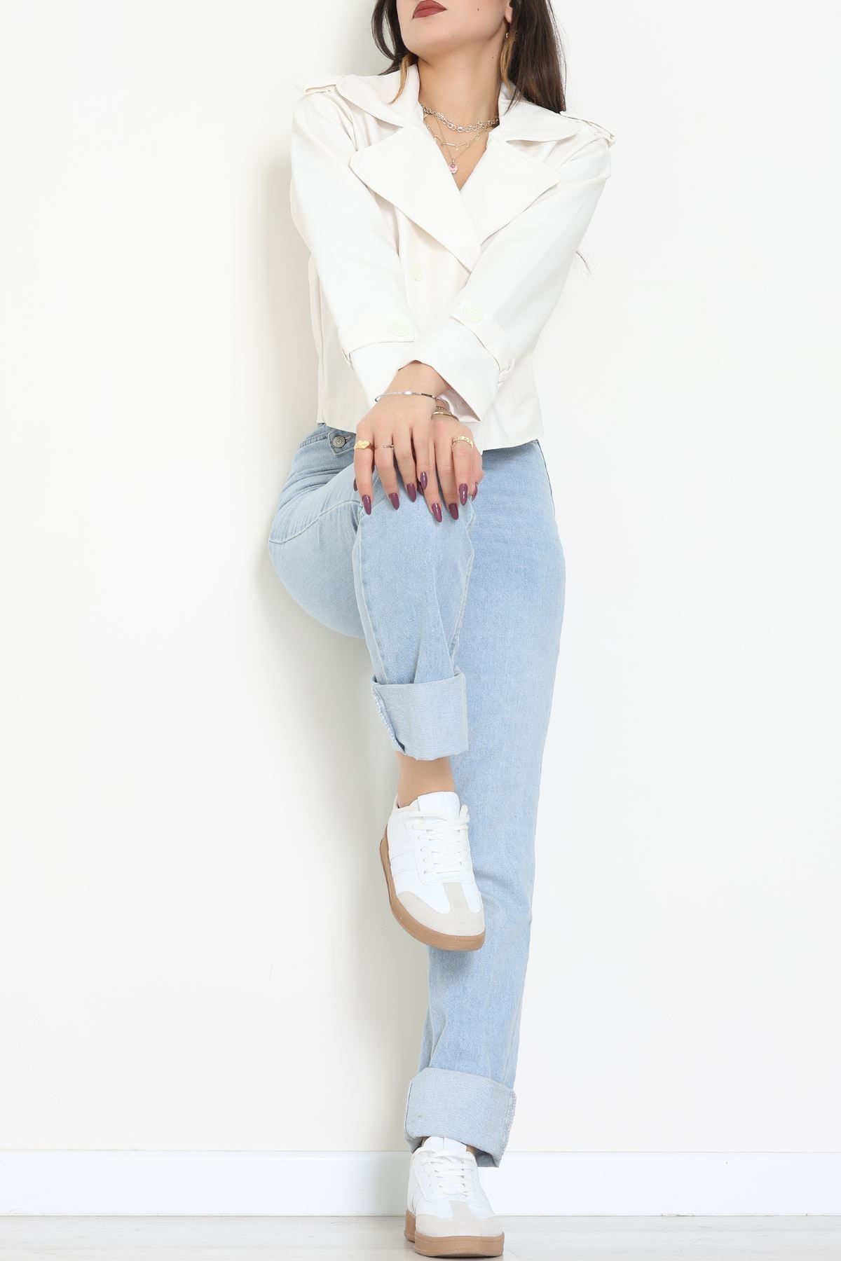 Astarlı Deri Ceket Beyaz - 8678.179.