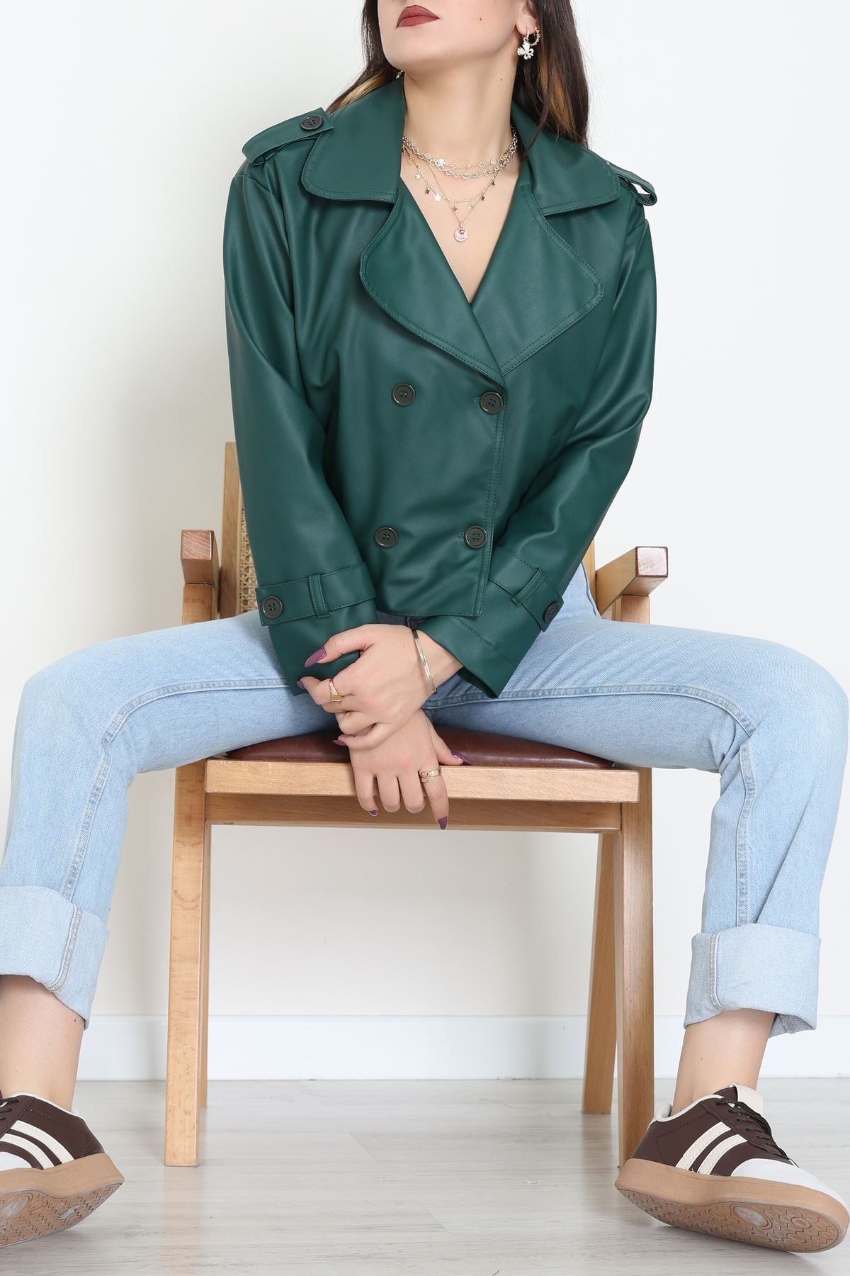 Astarlı Deri Ceket Zümrüt - 8678.179.