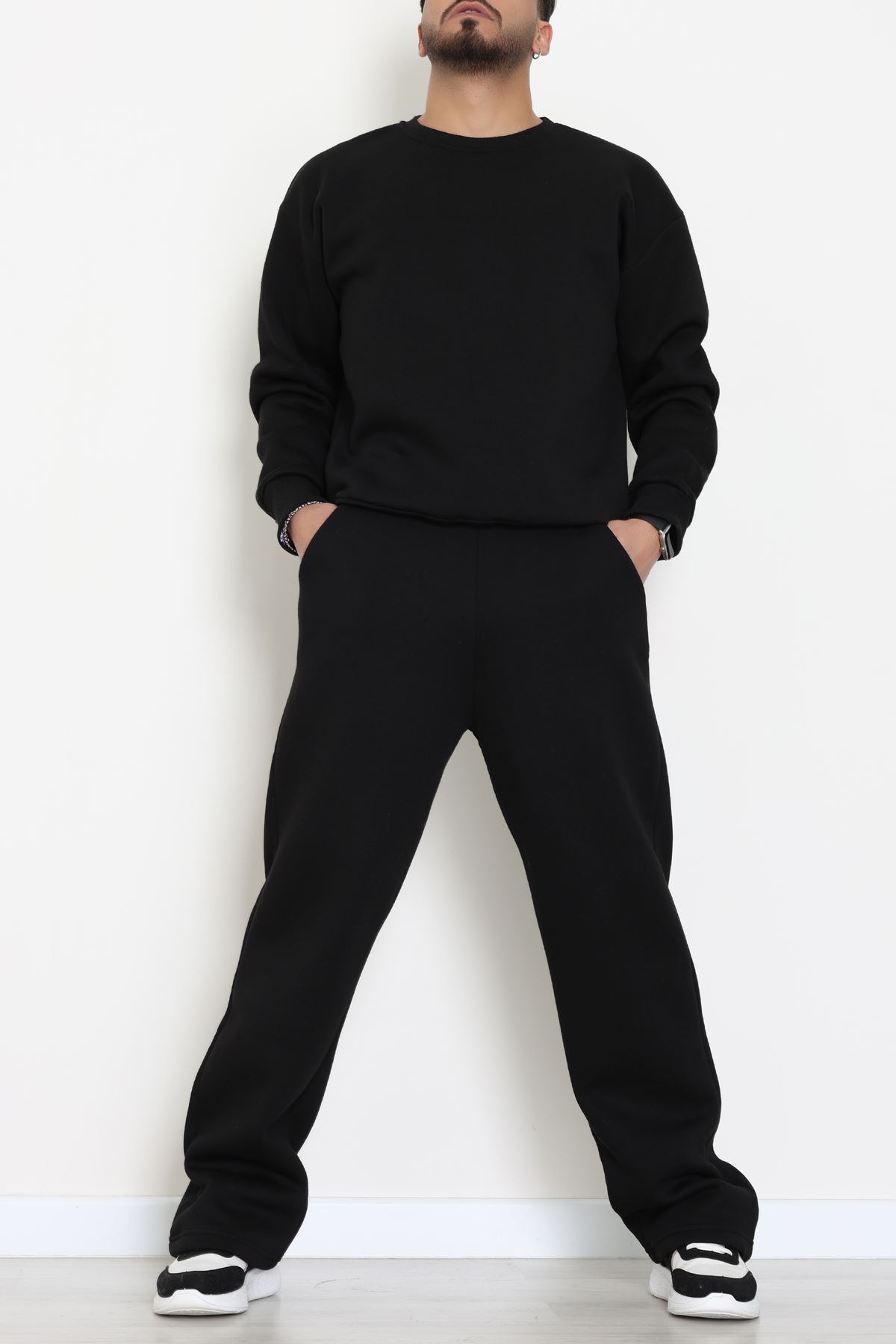 3 İplik Şardonlu Erkek Eşofman Takımı Siyah - 42614.1878.