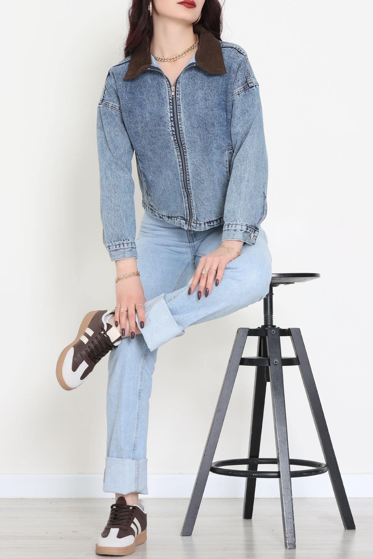 Fermuarlı Kot Ceket Karyıkama - 1010.2059.