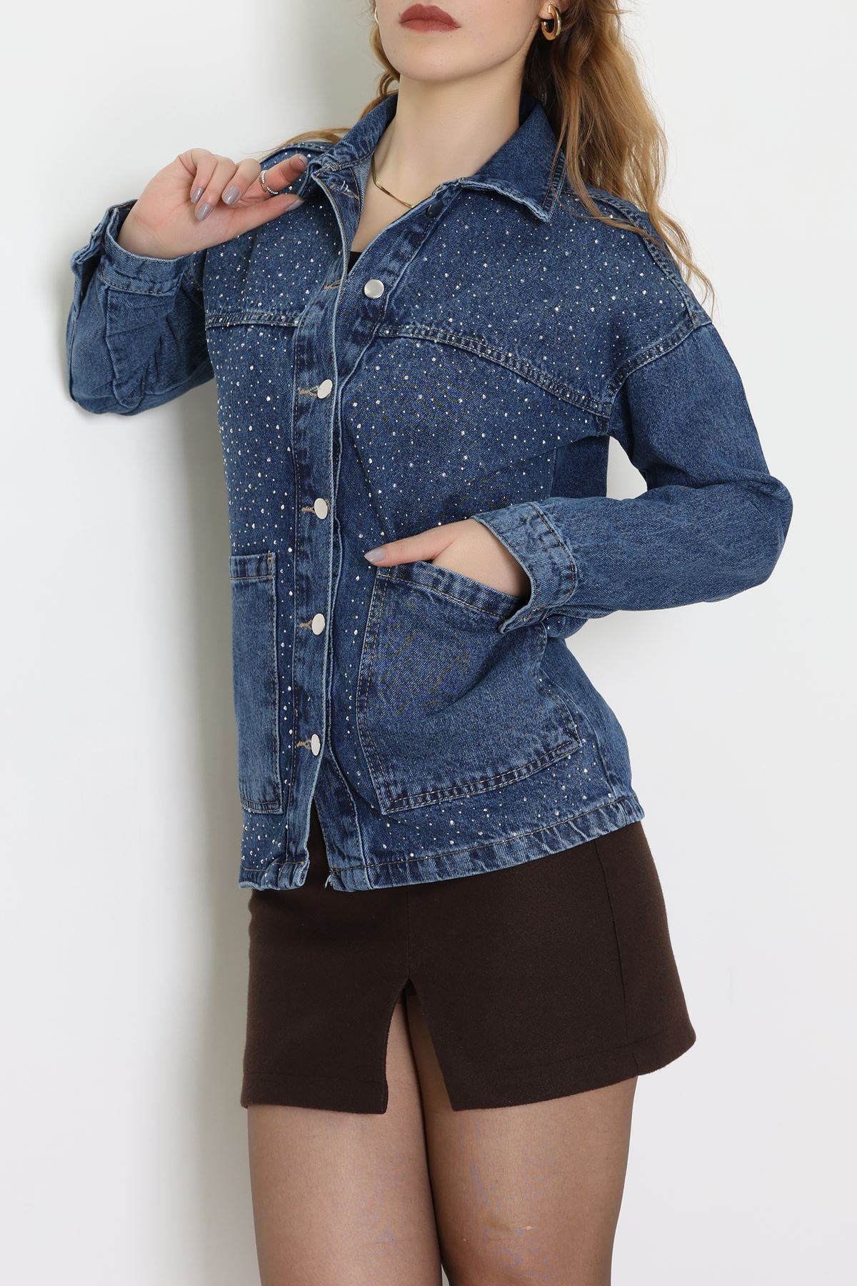 Taşlı Kot Ceket Mavi - 31871.2059.