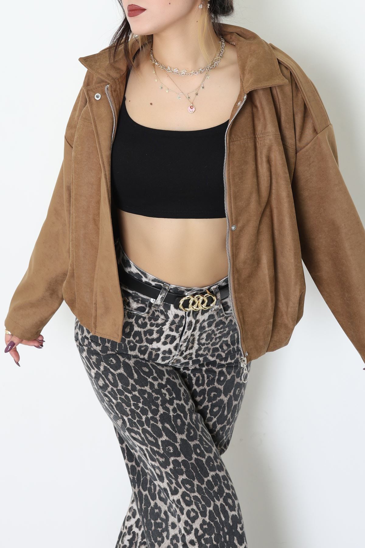 Süet Bomber Ceket Vizon - 8777.179.