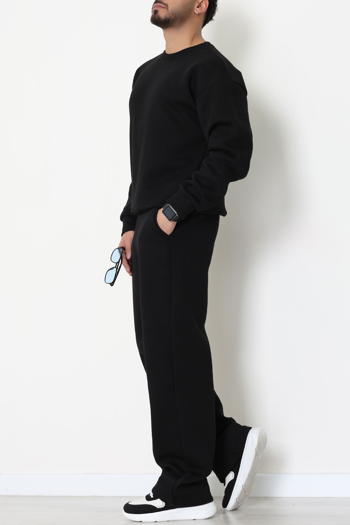 3 İplik Şardonlu Erkek Eşofman Takımı Siyah - 42614.1878.