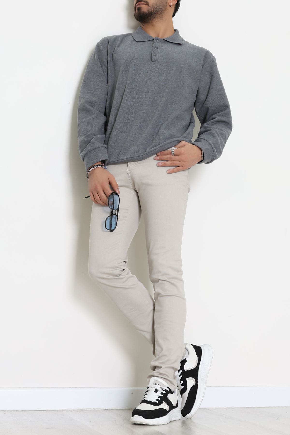 Polo Yaka Selanik Erkek Sweat Füme - 70863.1567.