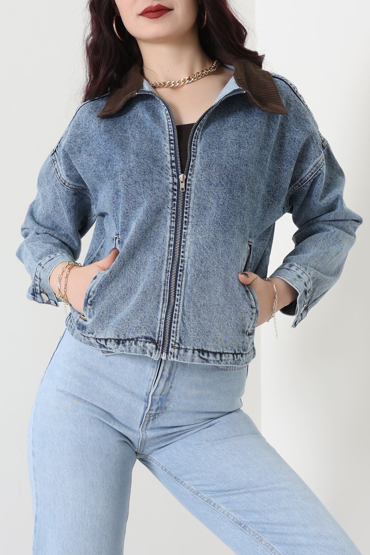 Fermuarlı Kot Ceket Karyıkama - 1010.2059.