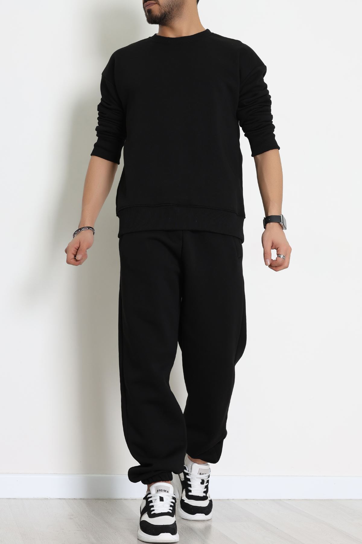 3 İplik Şardonlu Erkek Eşofman Takımı Siyah - 42612.1878.