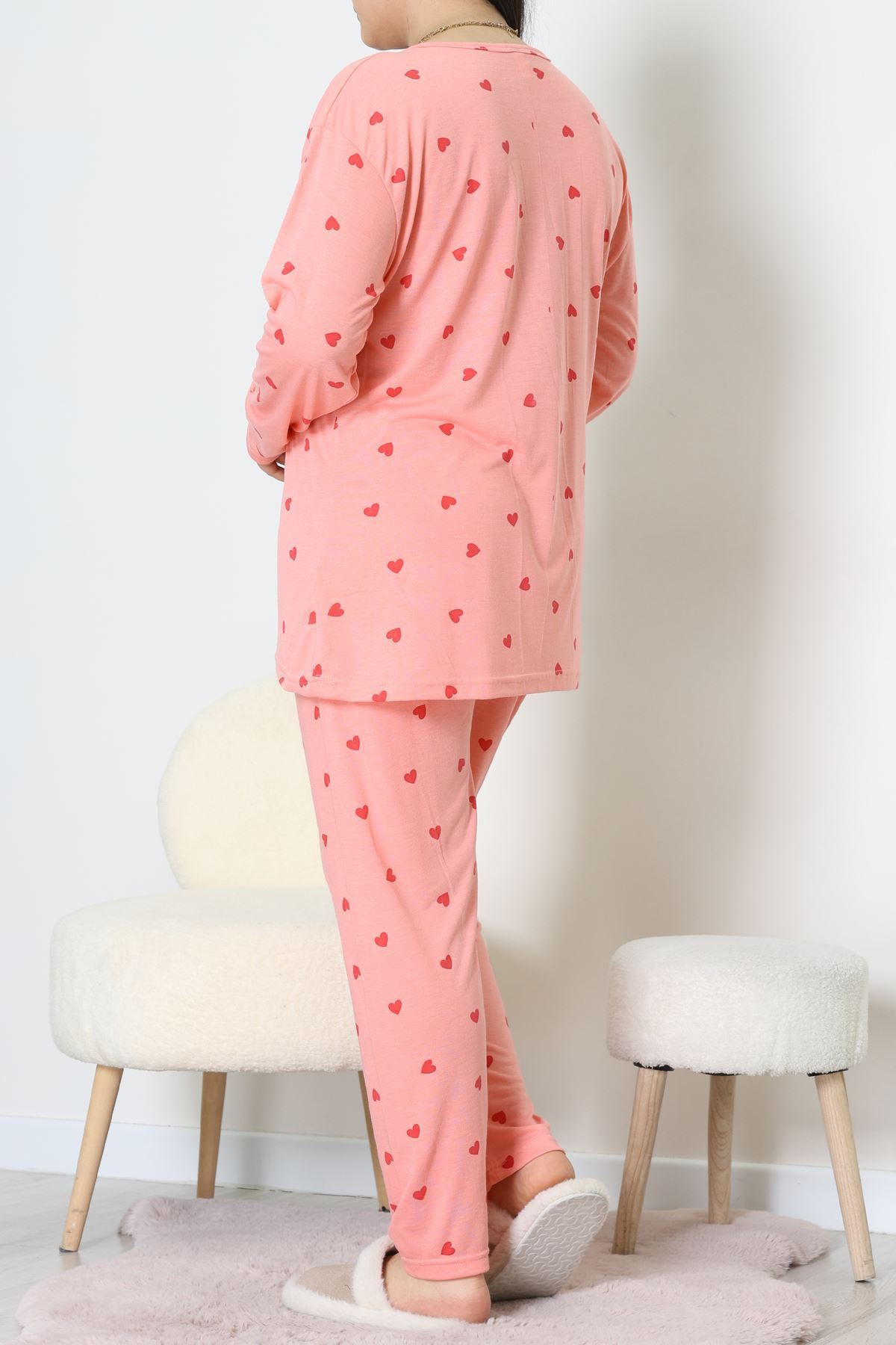 Ring Viskon Büyük Beden Pijama Takımı Somon - 52202.1961.