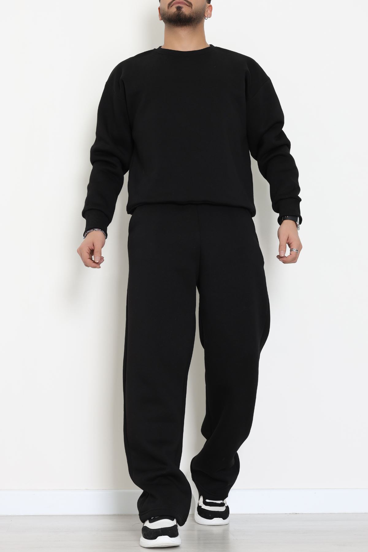 3 İplik Şardonlu Erkek Eşofman Takımı Siyah - 42614.1878.