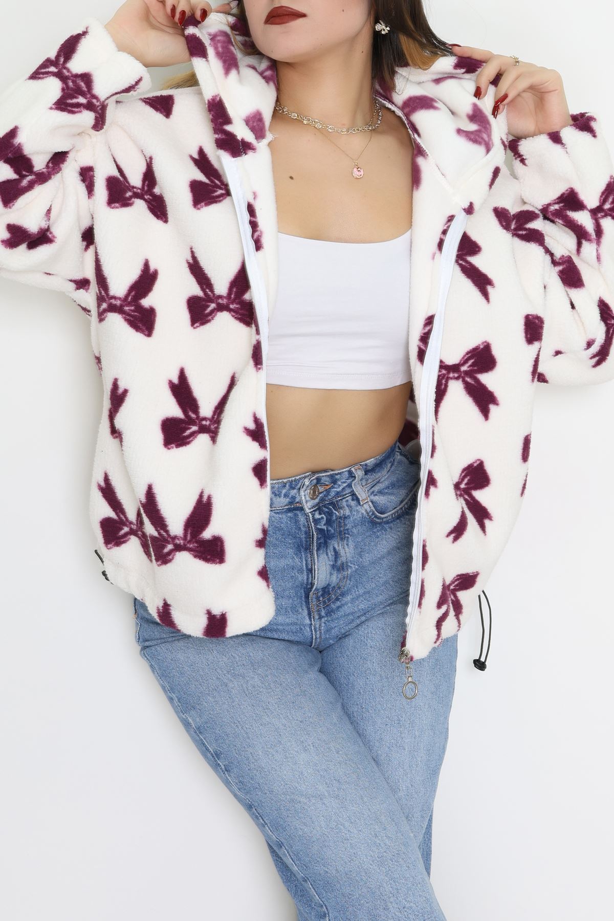 Baskılı Kapşonlu Polar Ceket Ekrumürdüm - 31711.1247.